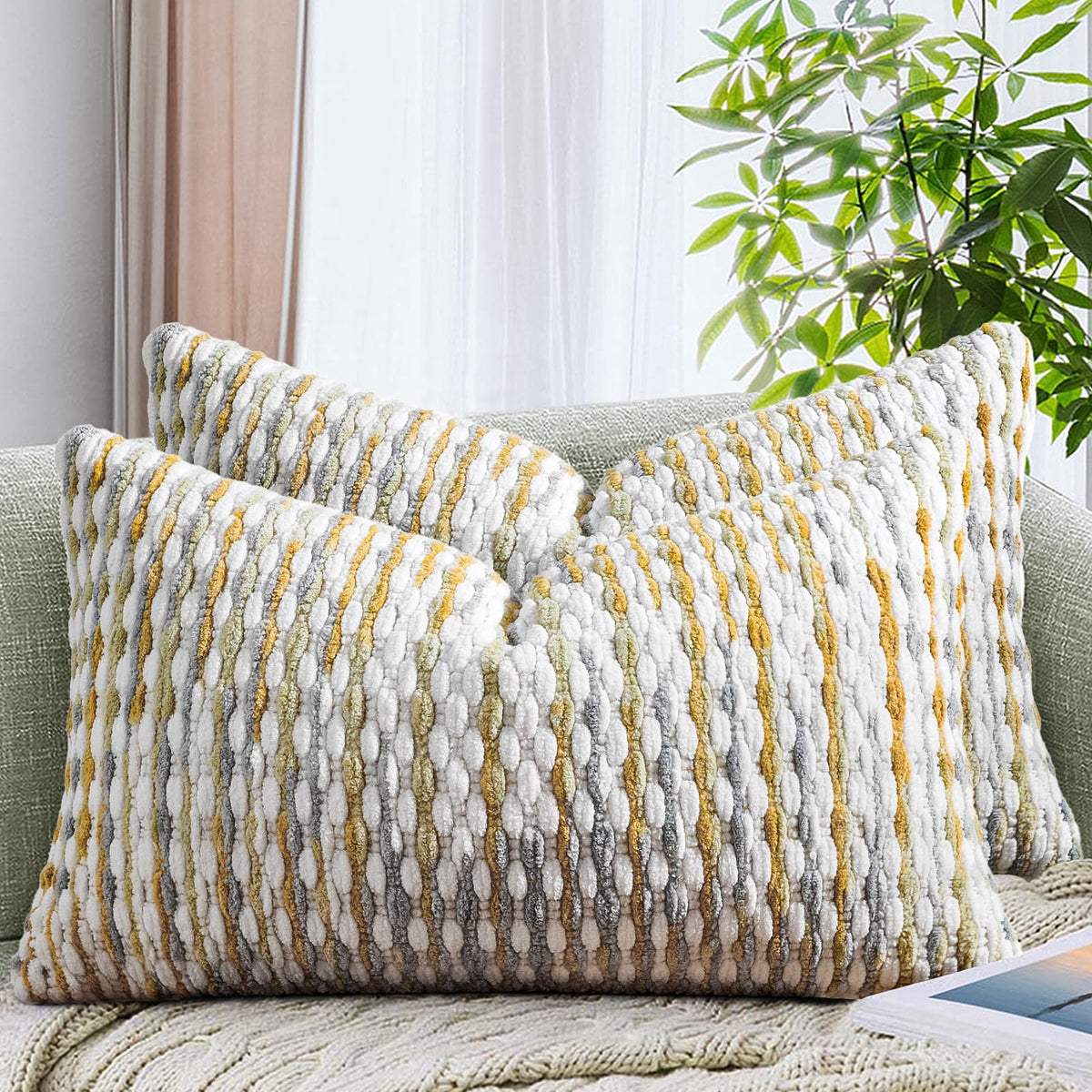 Set of 2 Boho Chenille Pillow Cover Decorative Tufted Pillowcase for Couch Bed Sofa Bedroom Living Room Modern 18 x 18-Inch Brown