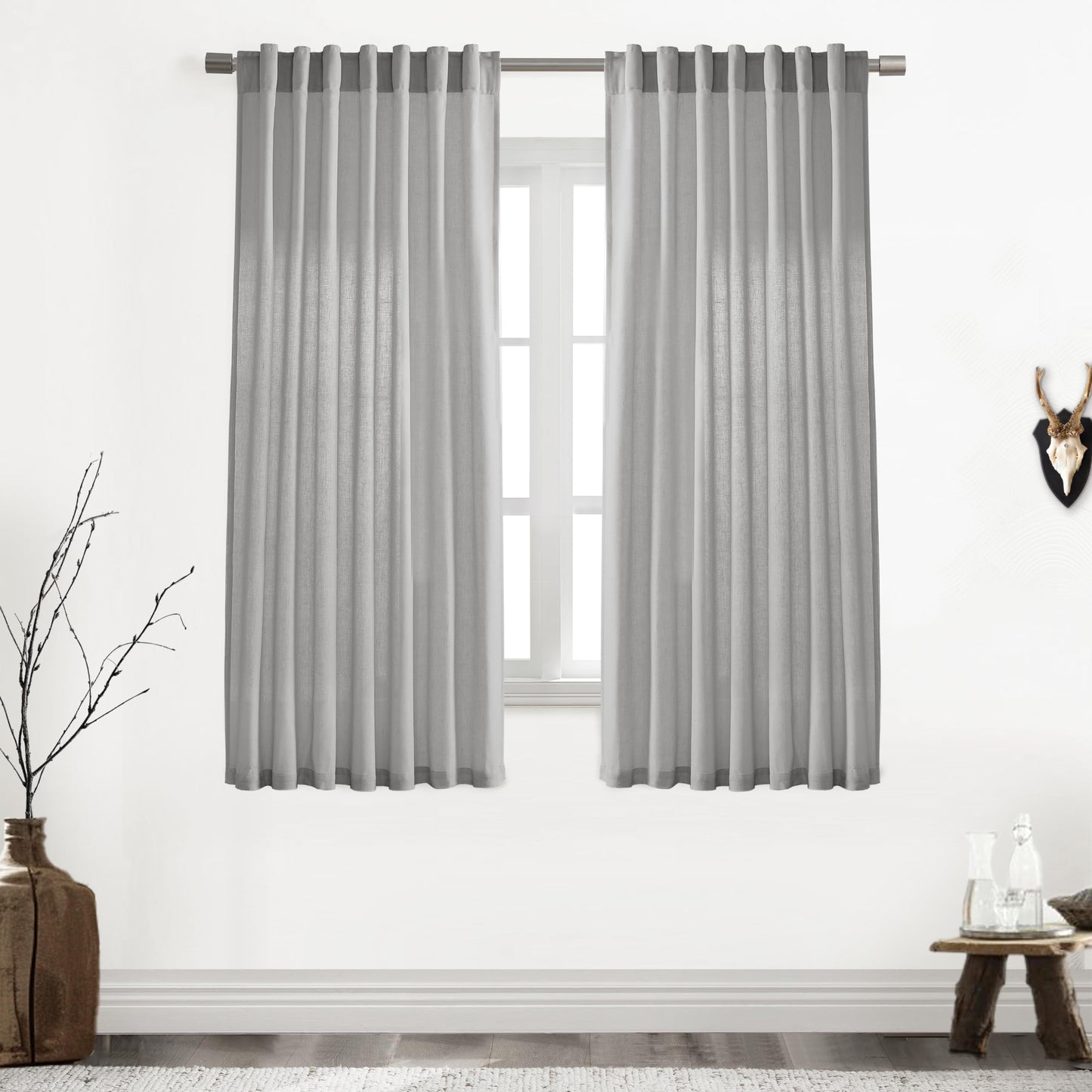 Linen Cotton Curtains for Living Room, Cream Off White Natural Fabric Light Filtering Semi Sheer Curtains 84 Inches Long, Ivory Pleated Farmhouse Curtain Drapes 84 Inch Length 2 Panels Set Dining Room
