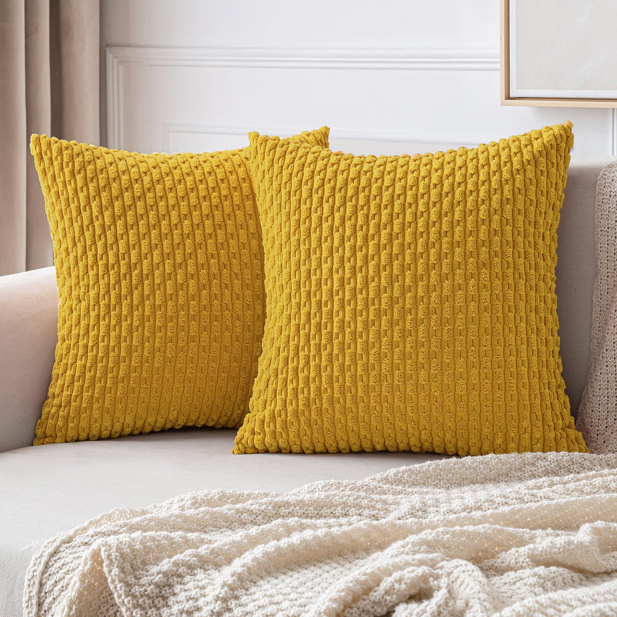 MIULEE Decorative Throw Pillow Covers 18x18 Sage Green Textured Corduroy | Pack of 2 Striped Pillow Covers Modern Farmhouse Home Decor for Couch Bed Sofa Living Room