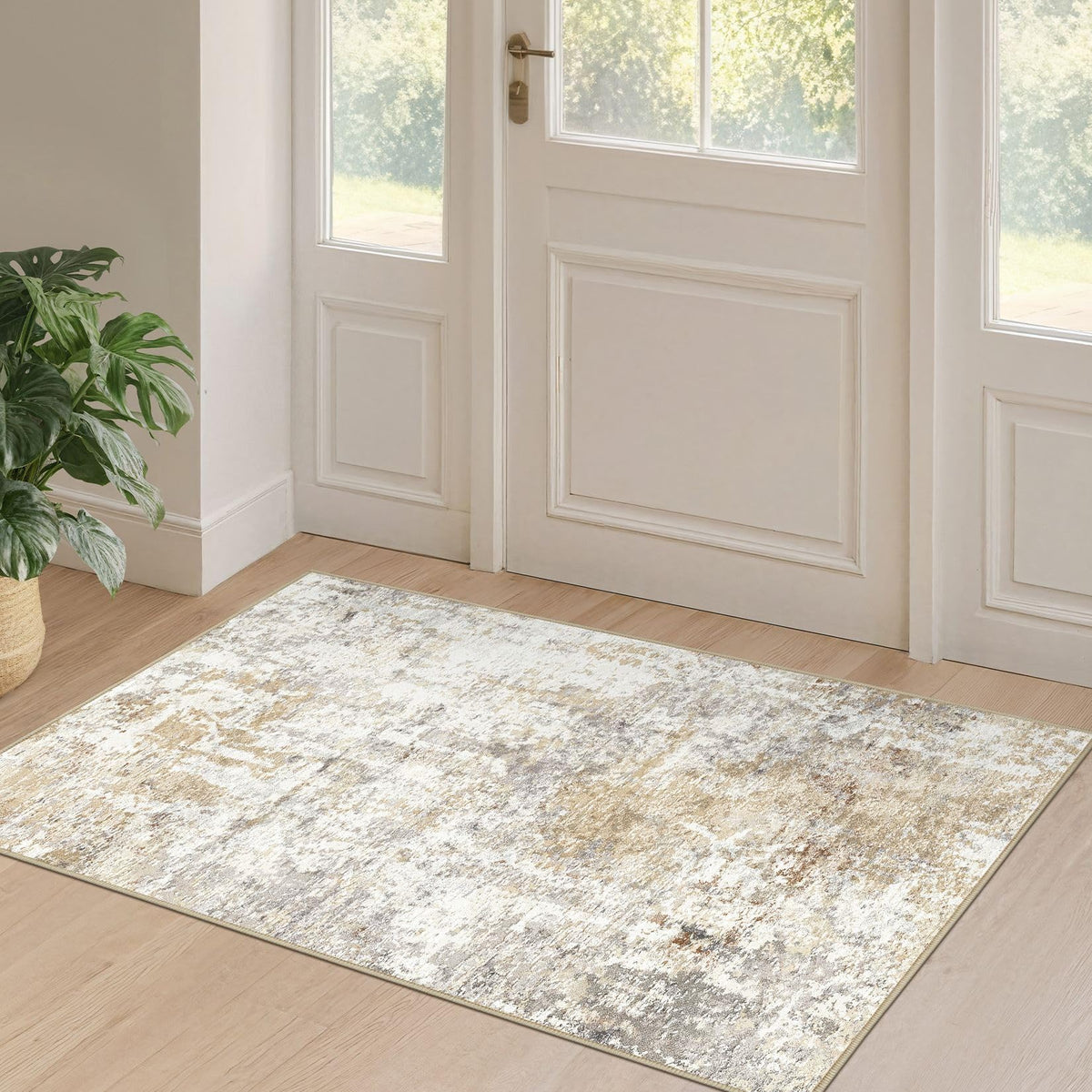 LOONGRUG Area Rug 5x7 Washable Neutral Modern Abstract Living Room Rugs | Soft Stain Resistant Non-Slip Indoor Carpet for Bedroom Nursery Playroom Dining Room Office Dorm Home