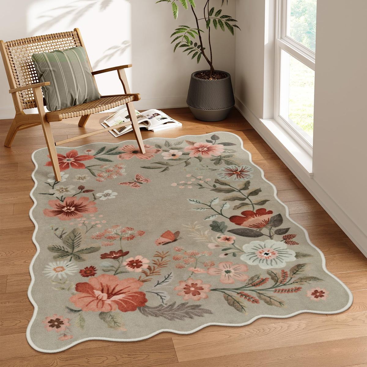 Lahome Floral Living Room Rugs, Area Rugs 5x7 Rug for Bedroom Ultra-Thin Soft Rug, Non-Slip Washable Rugs Stain Resistant Boho Rug Flore Throw Rug for ‎Dining Room Office (5x7ft,Green)