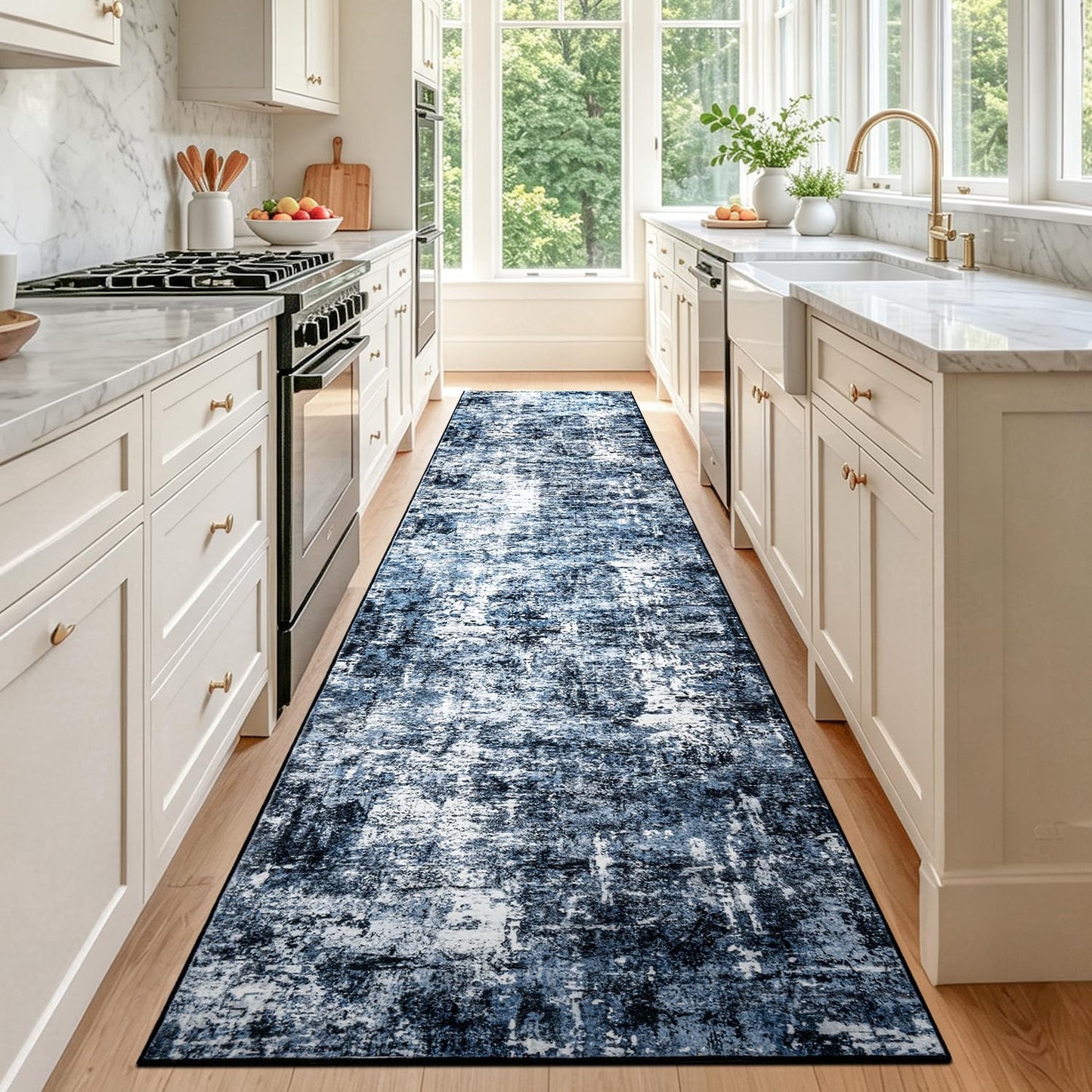 Rugflix 8x10 Area Rugs for Living Room, Washable Large Rug Stain-Resistant Low Pile, Modern Dark Carpet for Dining Room Home Office Kid Room Nursery Bedroom, Navy Blue/Black