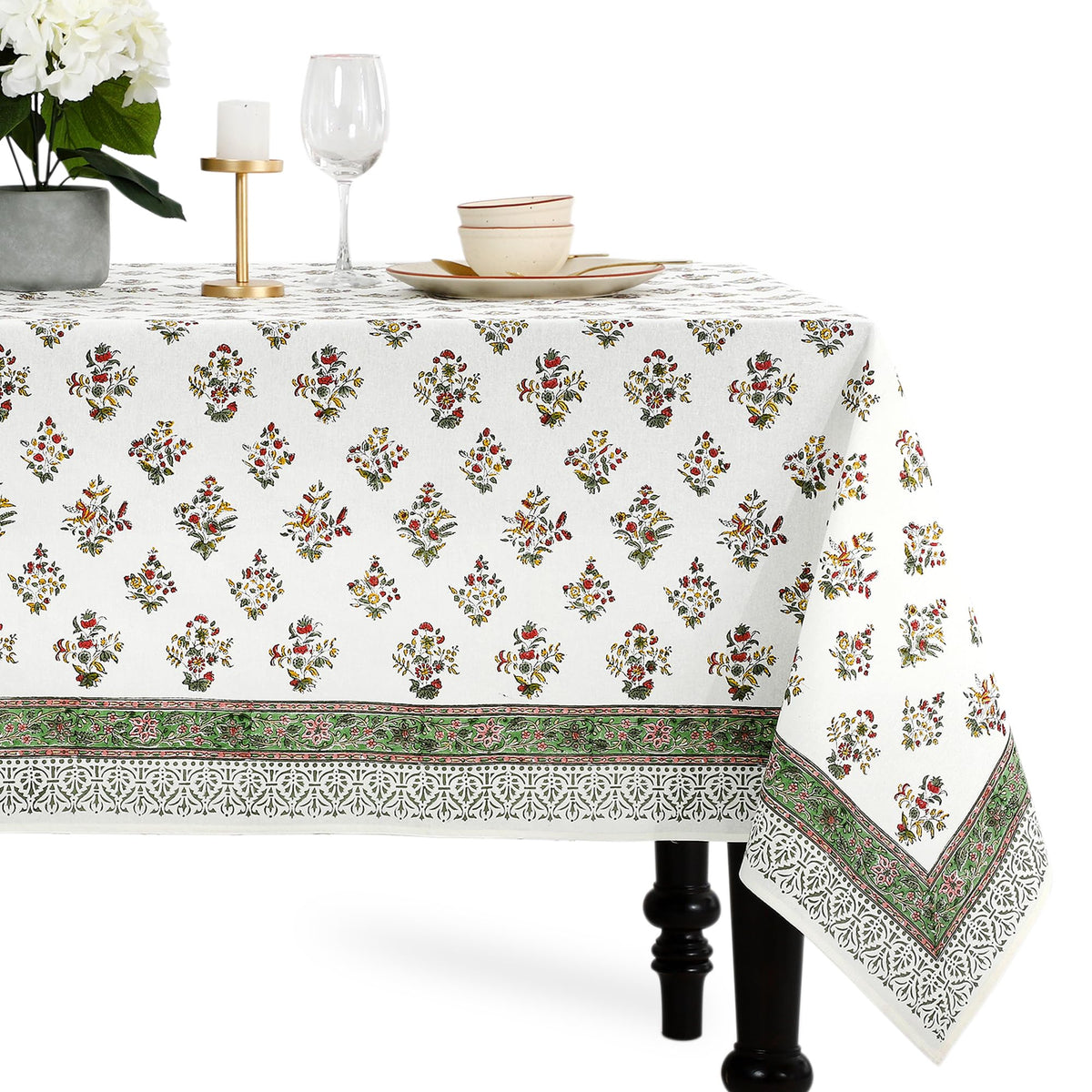 CPC Tablecloth 100% Cotton 70x108 Inch Indian Block Print Rectangle Table Cover, Blue Table Cloth for Weddings, Spring/Summer, Barbeque - Apatite Blue