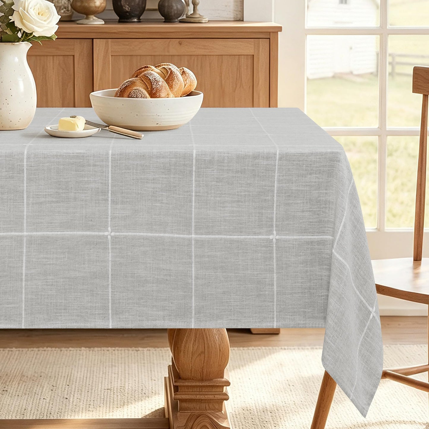 JIUZHEN Rectangle Table Cloth Faux Linen Farmhouse Tablecloth, Wrinkle and Stain Resistant Decorative Fabric Rectangular Spring Table Cover for Dining/Party/Birthday/Wedding, Beige, 54 x 80 Inch