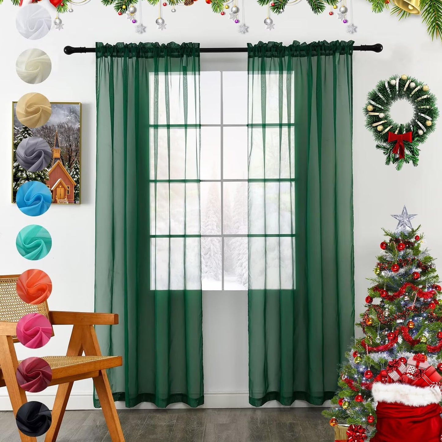 youleyar Solid Sheer Rod Pocket Curtain Voile Draperies 2 Panels White Beige Black Grey Coffee 52 Inch Width 84 Inch Long 1 Pair for Kitchen Bedroom Children Living Room Yard (Ivory,52W ｘ 84L)