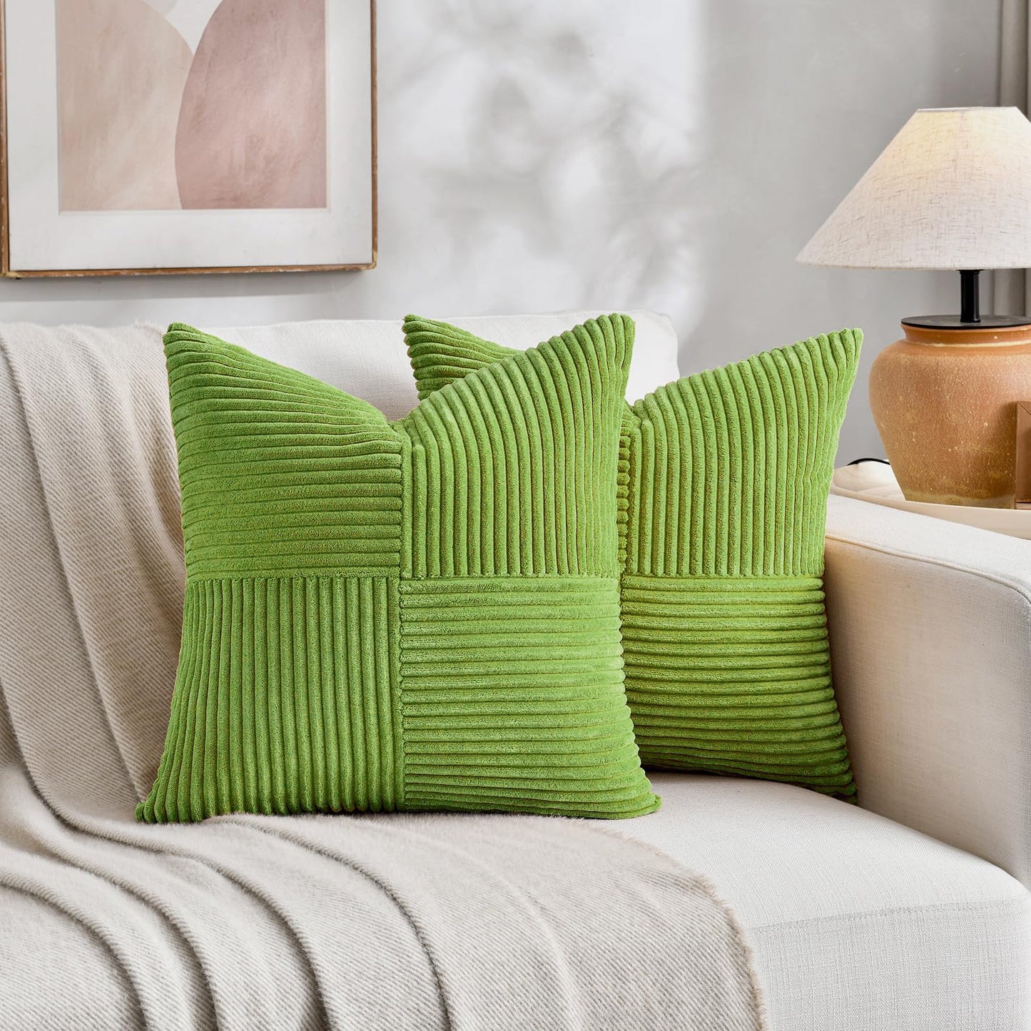 Fancy Homi 2 Packs Rust Boho Decorative Throw Pillow Covers 18x18 Inch for Couch Bed Sofa, Farmhouse Fall Home Decor, Soft Corss Corduroy Patchwork Textured Terracotta Accent Cushion Case 45x45 cm