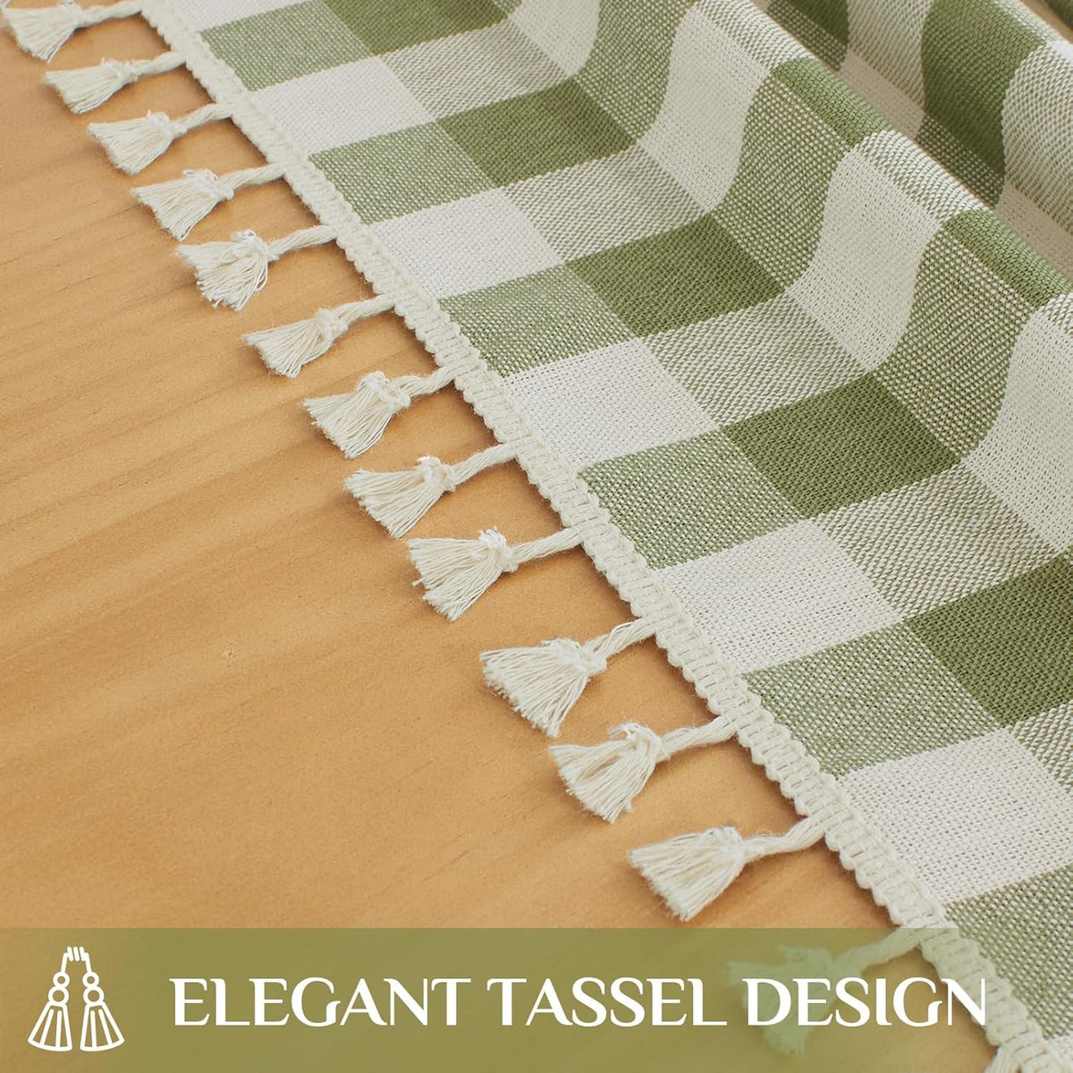 Softalker Outdoor Checkered Tablecloth, Linen Cotton Gingham Table Cloths for 6 Foot Rectangle Tables with Tassel, Heavy Duty Wrinkle Free Plaid Table Cover for Picnic Camping - 55 x 84 Inch, Sage