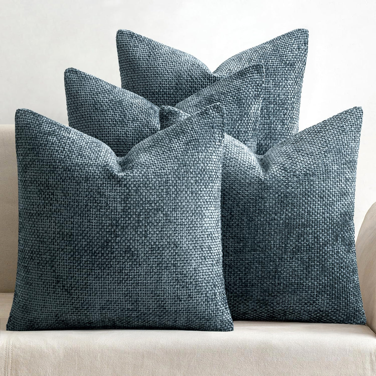 MIULEE Soft Decorative Chenille Pillow Covers Neutral 18x18 Pack of 4 | Mid Century Modern Decor, Cream to Charcoal Set, Couch Throw Pillows, Farmhouse Boho Cushion Covers for Sofa Bed Living Room