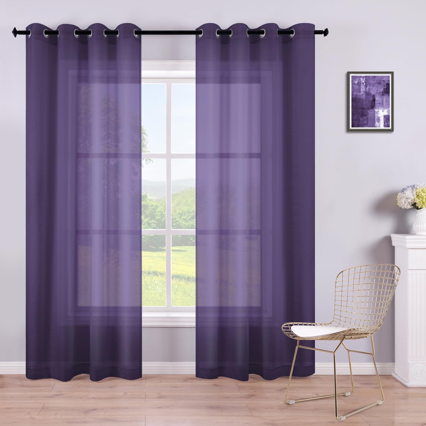 White Sheer Curtains 84 Inches Long Set 2 Panels Grommet Pair Faux Linen Semi Transparent Drape Tulle Gauze Voile Window Sheer Curtains for Bedroom Living Room Dining Wide 52 Length Solid Pack