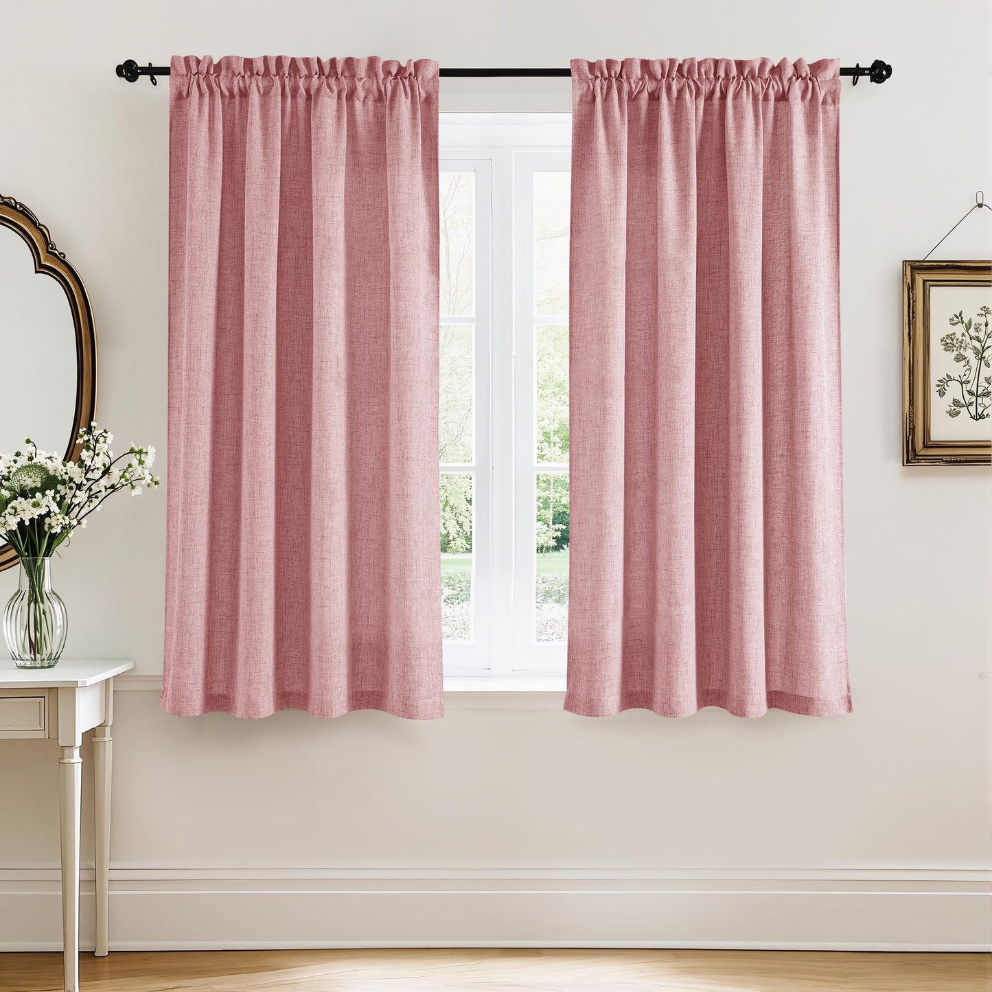 RYB HOME White Semi Sheer Curtains 84 inches Long for Living Room | Half Privacy, Linen Textured, Sheer Light Filtering, Vertical Window Drapes, for Bedroom Dining, White, W52 x L84, 2 Panels