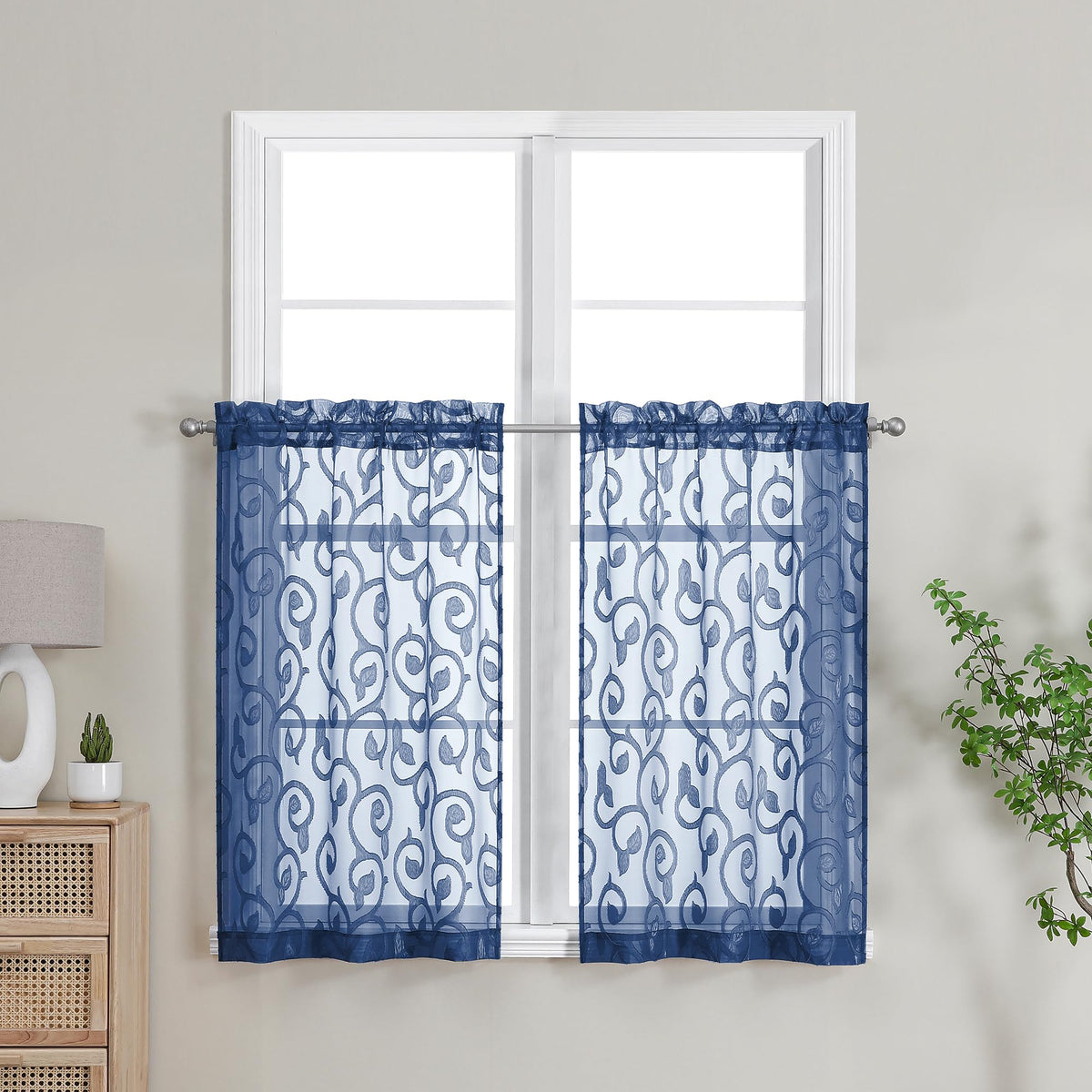 Furman Ivory Sheer Curtains 84 inches Long for Bedroom Living Room 2 Panels Set, Jacquard Clip Light Filtering Semi Sheer Curtain Rod Pocket Window Drapes, 2 Pcs Each 40 W 84 L