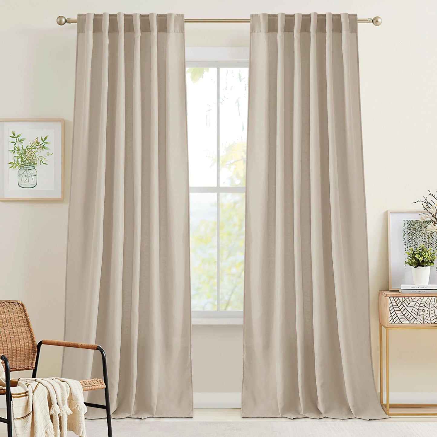 RYB HOME White Sheer Curtains for Living Room Patio Glass Door, W52 x L95 | Linen Texture, Light Filtering Privacy, Airy Translucent, Back Tab, Bedroom Office Balcony, W52 x L95, 2 Panels