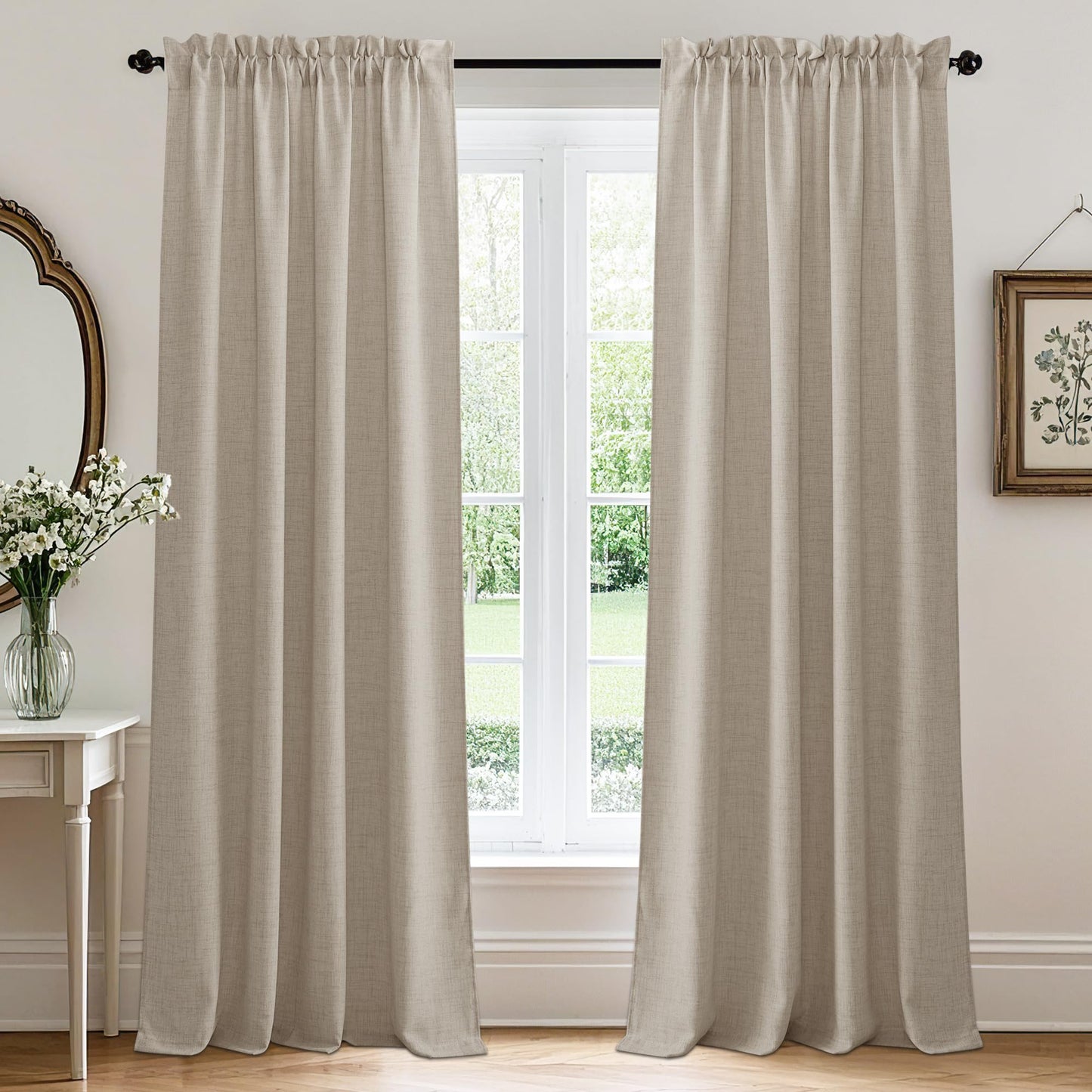 RYB HOME White Sheer Curtains for Living Room Patio Glass Door, W52 x L95 | Linen Texture, Light Filtering Privacy, Airy Translucent, Back Tab, Bedroom Office Balcony, W52 x L95, 2 Panels