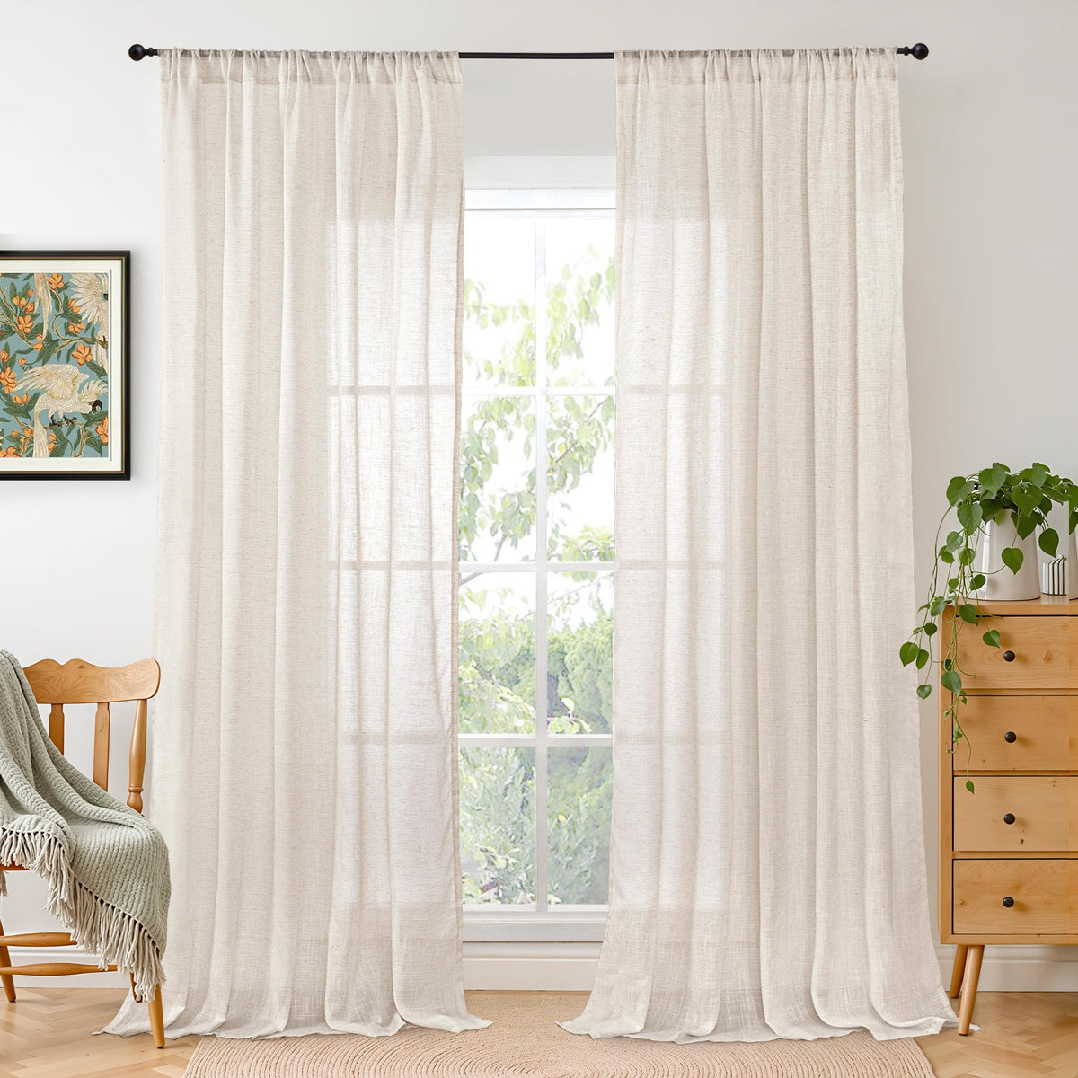 BGment Linen Sheer Curtains 84 Inches Long 2 Panels Set for Living Room | Light Filtering Drapes with Rod Pocket Lightweight Window Treatments for Bedroom, 52 X 84 Inch Length