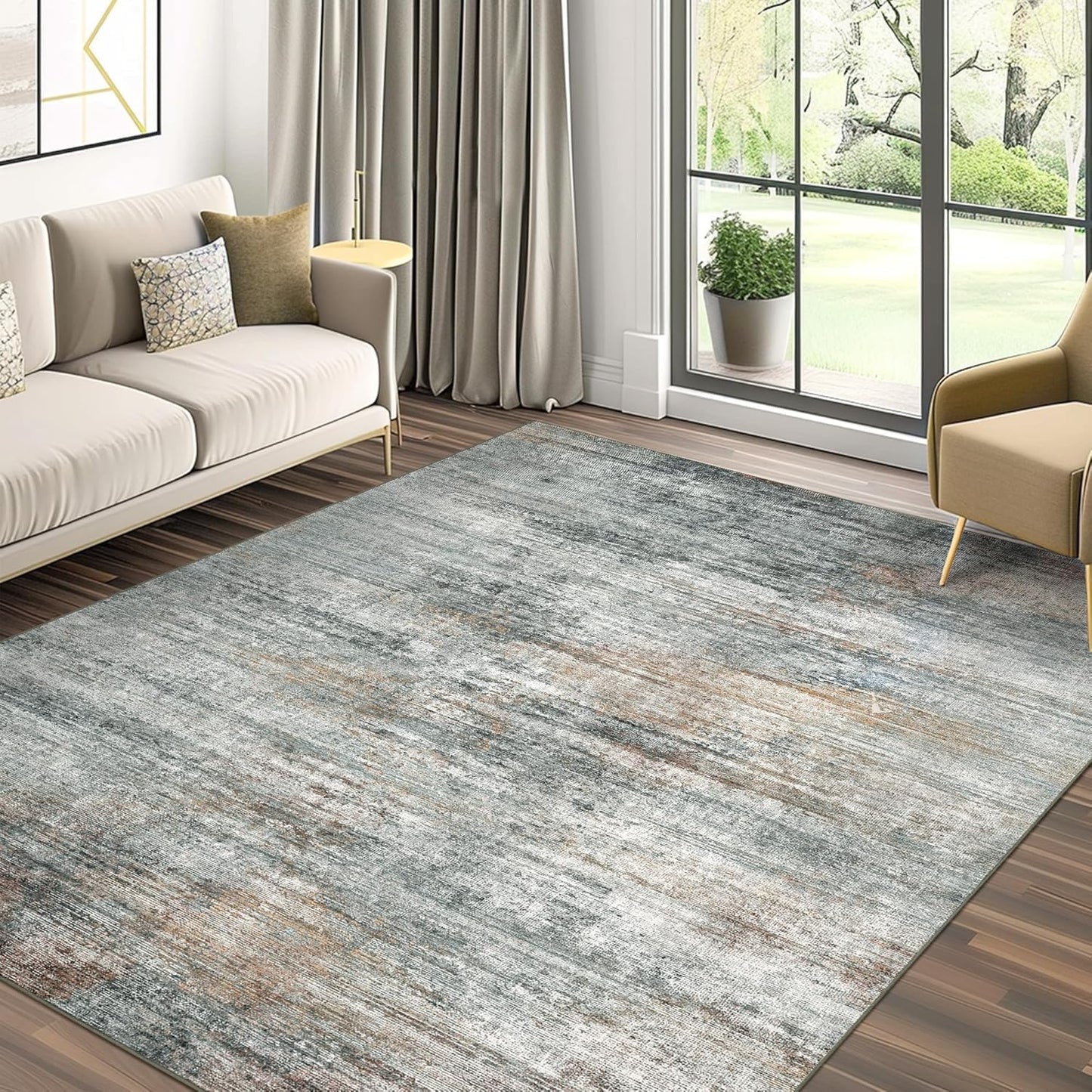 BEIMO 5x7 Green Abstract Area Rug, Washable Non-Slip for Bedroom | Soft Low-Pile Carpet, Lightweight and Easy to Vacuum, Sage Living Rooms, Dining Rooms, Bedrooms, and Home Offices