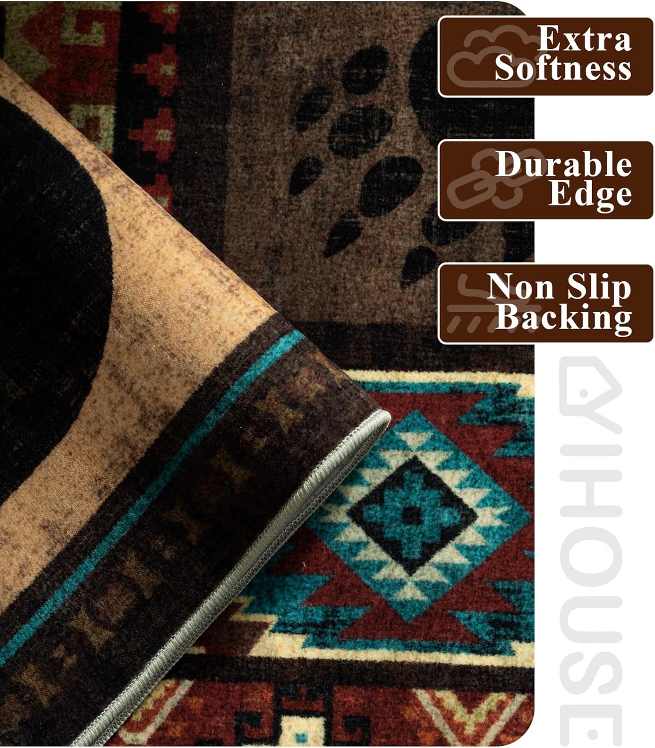 Rustic Cabin Area Rug 5x7,Machine Washable Lodge Bear Rug,Non-Slip Low Pile Print Pattern Southwestern Rug for Living Room Bedroom