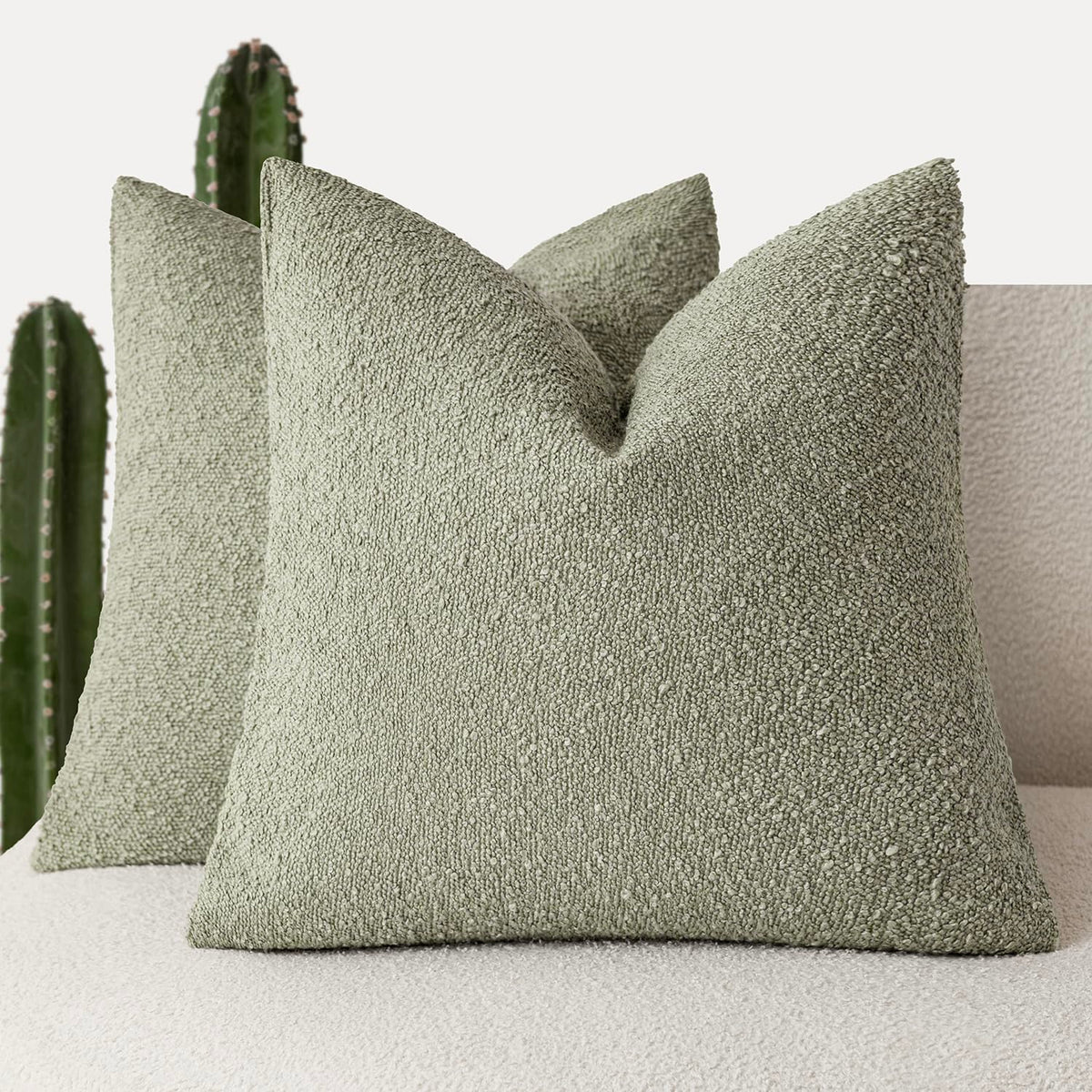 Foindtower Pack of 2, 20 x 20 Inch, Decorative Textured Boucle Throw Pillow Covers Accent Solid Pillow Cases Cozy Soft Couch Cushion Case for Chair Sofa Bedroom Living Room Home Decor, Cream White