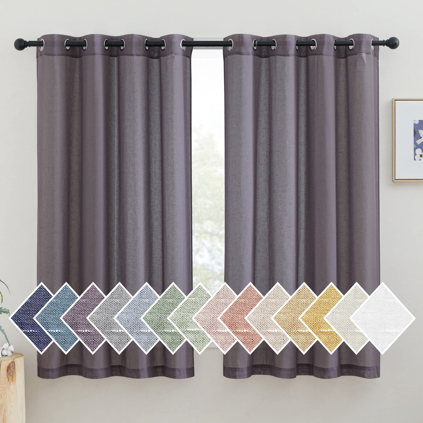 NICETOWN White Sheer Linen Curtains for Living Room 84 inch Length 2 Panels Set, Grommet Semi Sheer Privacy with Light Filtering Flax Window Treatments for Bedroom, W52 x L84