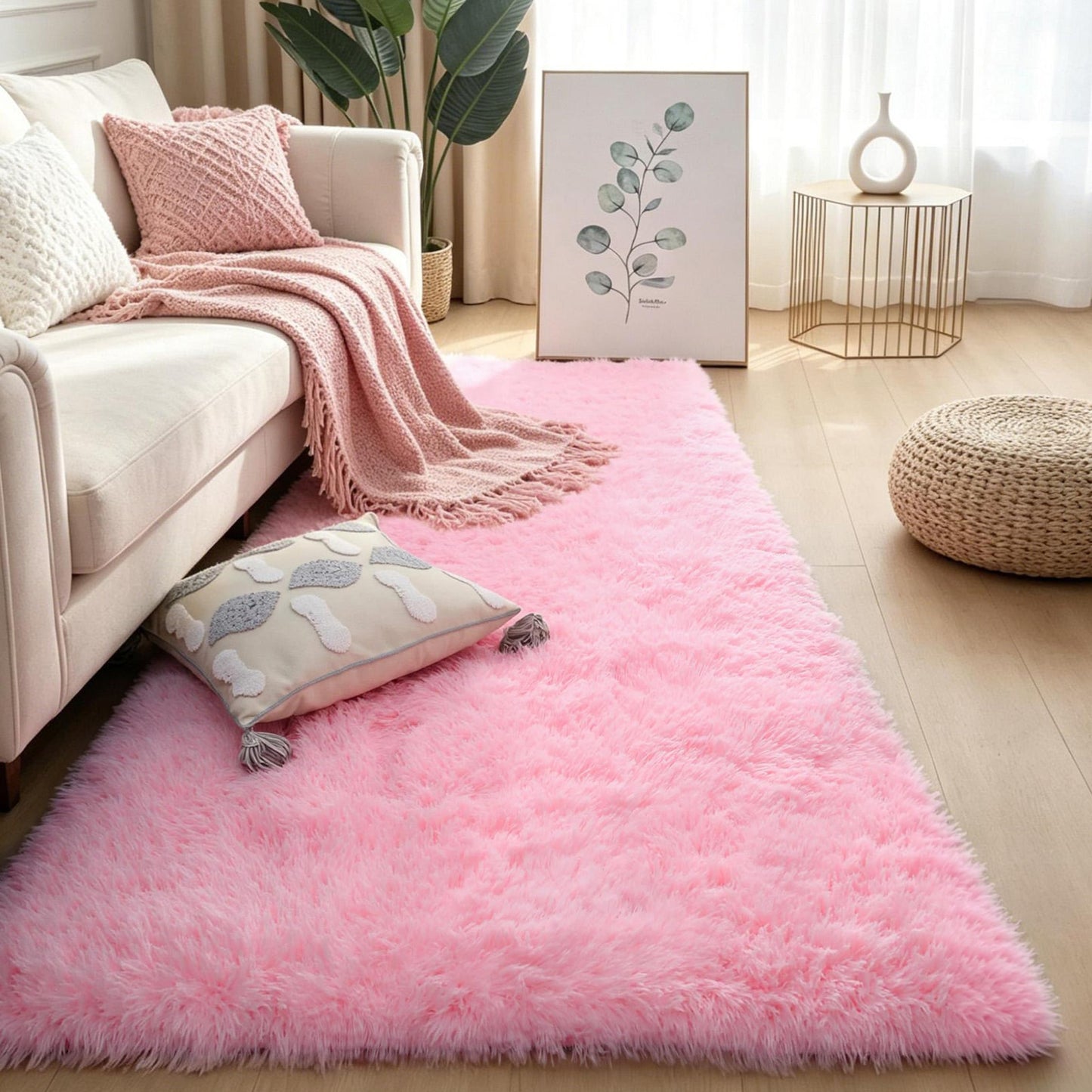 Pink Fluffy 4x6 Area Rugs for Bedroom Girls, Plush Washable Carpet | Area Rug for Kids Room, Nursery, Dorm Room, Non Slip Shaggy Floor Carpet