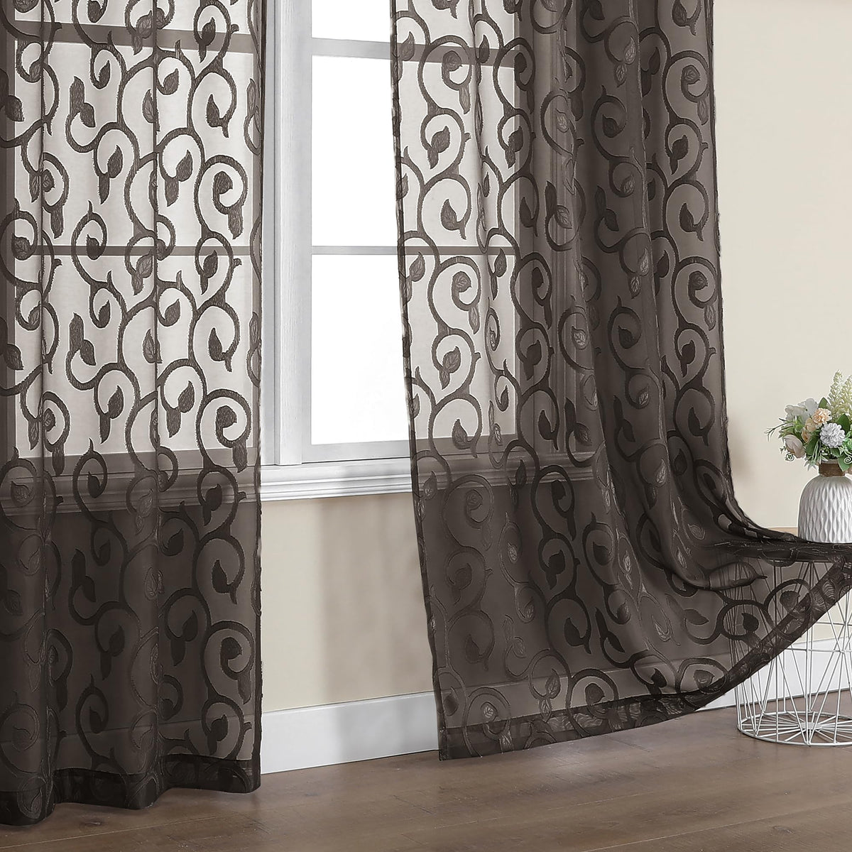 Furman Ivory Sheer Curtains 84 inches Long for Bedroom Living Room 2 Panels Set, Jacquard Clip Light Filtering Semi Sheer Curtain Rod Pocket Window Drapes, 2 Pcs Each 40 W 84 L