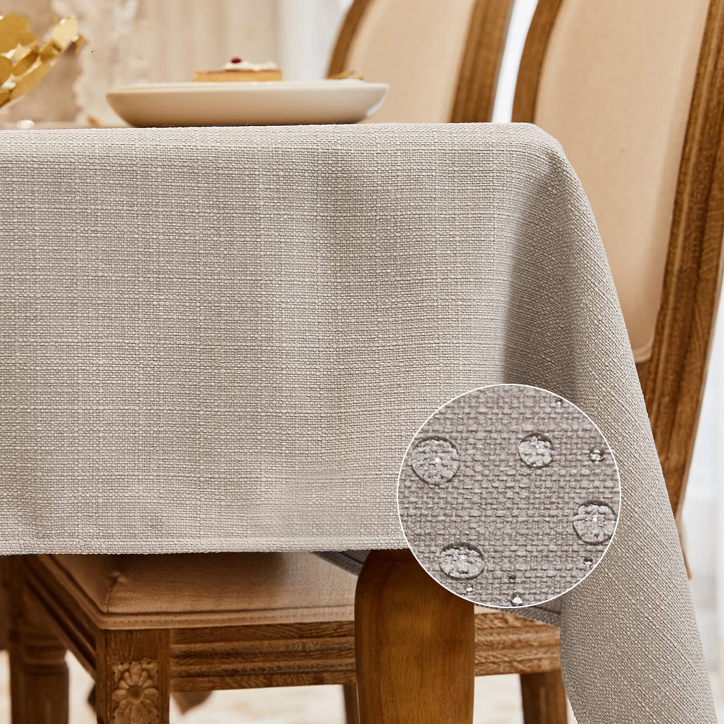 BALCONY & FALCON Rectangle Table Cloth Waterproof Beige 156"x90" | Rectangular Washable Wrinkle Resistant Table Cloth Linen Fabric Tablecloths for Dining Party Kitchen Wedding and Outdoor Use