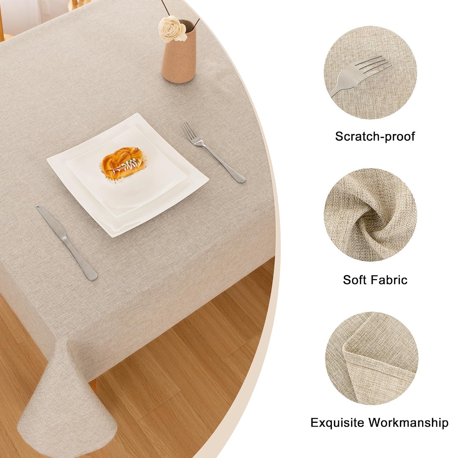 Beige Faux Linen Rectangle Tablecloth 60 x 102 Inch for Dining Room | Linen Texture Table Cover, Wrinkle and Stain Resistant, Durable and Washable Table Cloth for Kitchen Party Home Decor