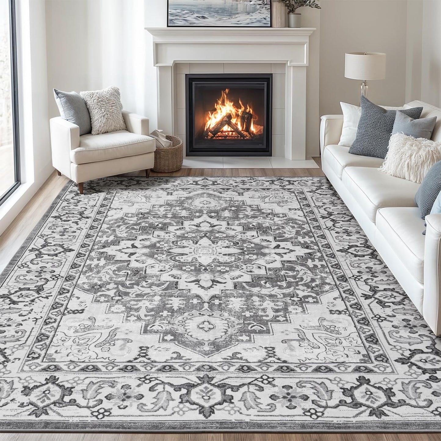 Lofus 5x7 Area Rugs for Living Room Bedroom, Soft Boho Carpet Floral Brown | High-Power Vacuuming, Non-Slip, Low Pile, Stain & Water Repellent, Soft, Skin-Friendly, for Kitchen Entryway Office