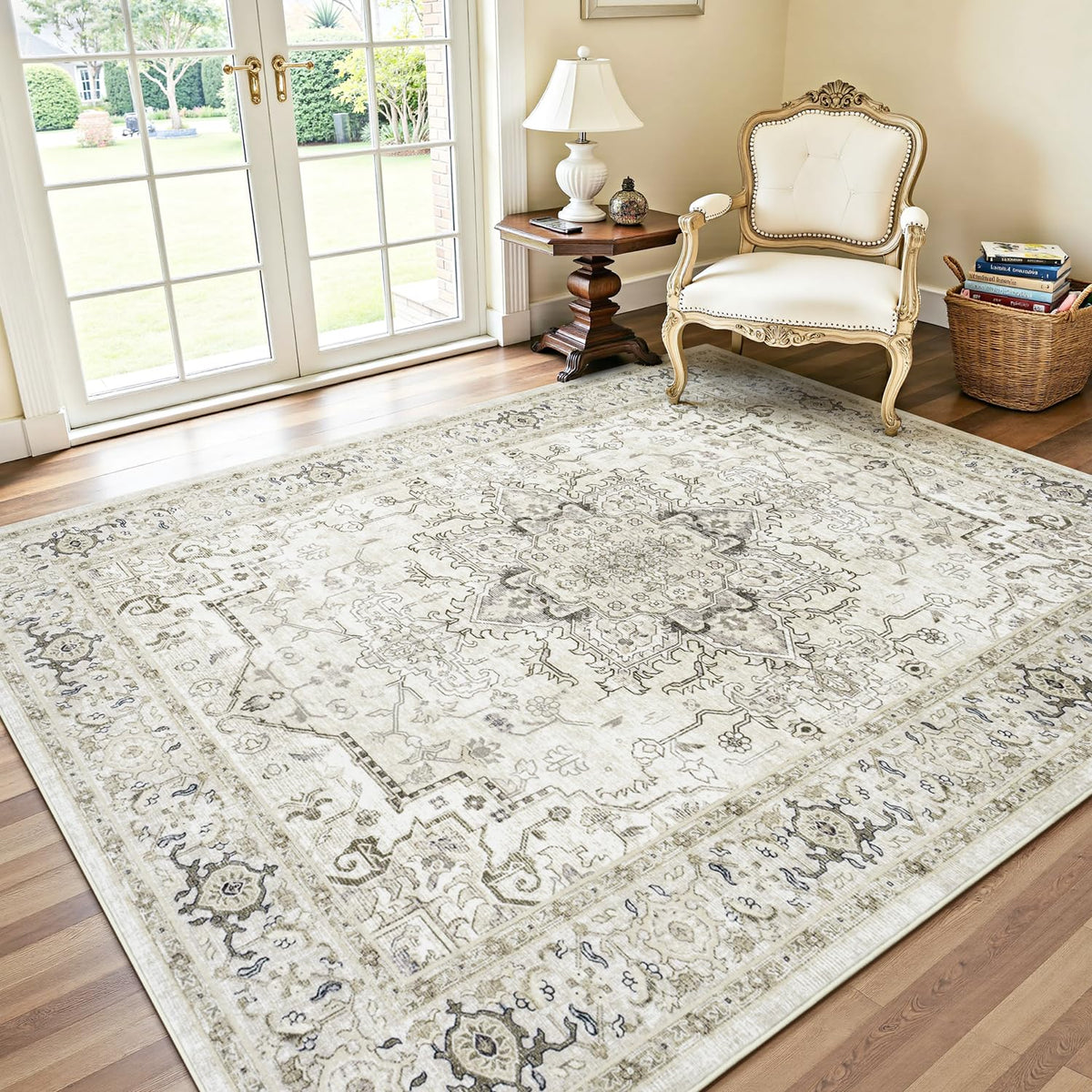 Lofus 5x7 Area Rugs for Living Room Bedroom, Soft Boho Carpet Floral Brown | High-Power Vacuuming, Non-Slip, Low Pile, Stain & Water Repellent, Soft, Skin-Friendly, for Kitchen Entryway Office