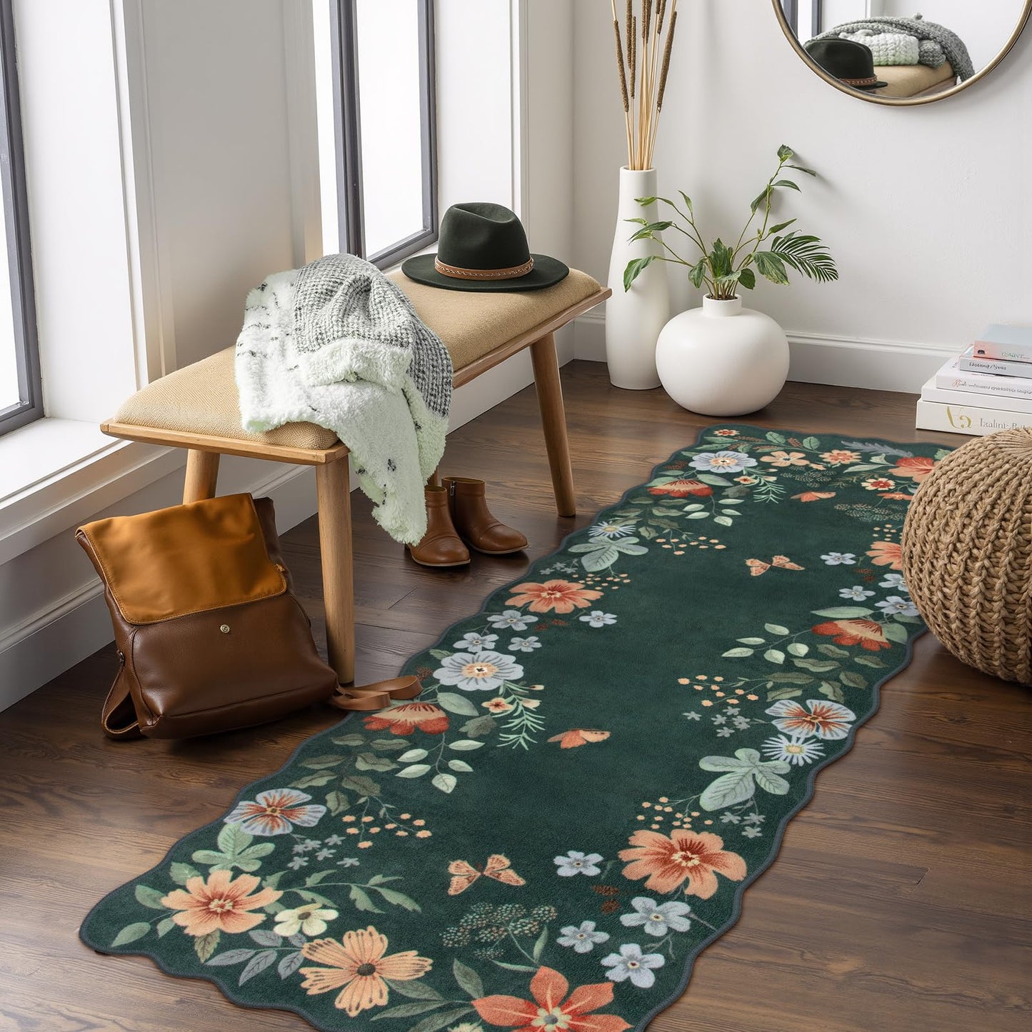 Lahome Floral Living Room Rugs, Area Rugs 5x7 Rug for Bedroom Ultra-Thin Soft Rug, Non-Slip Washable Rugs Stain Resistant Boho Rug Flore Throw Rug for ‎Dining Room Office (5x7ft,Green)