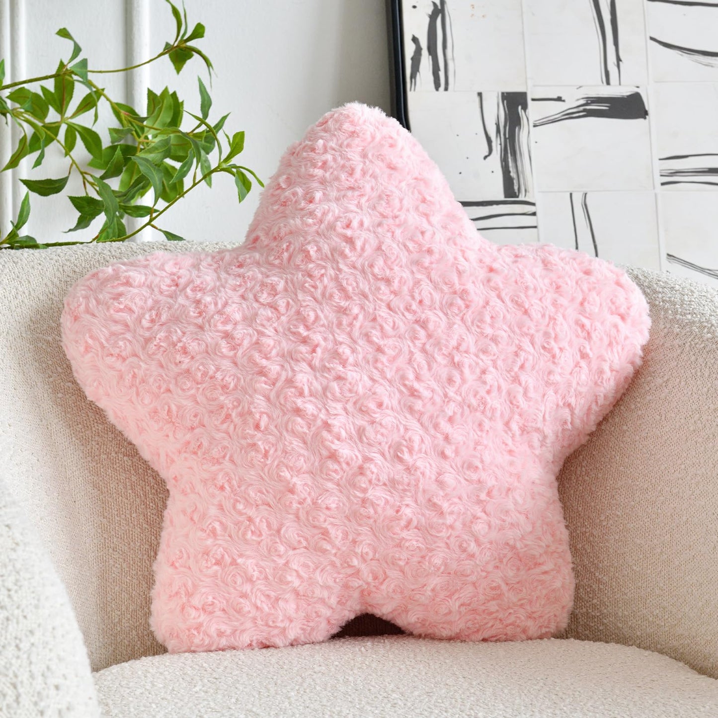 Star Pillow, 14.9" Star Shaped Plush Pillow for Couch Bed Sofa, Cute Decorative Throw Pillows with Soft Faux Fur Room Decor for Bedroom Living Room (White)