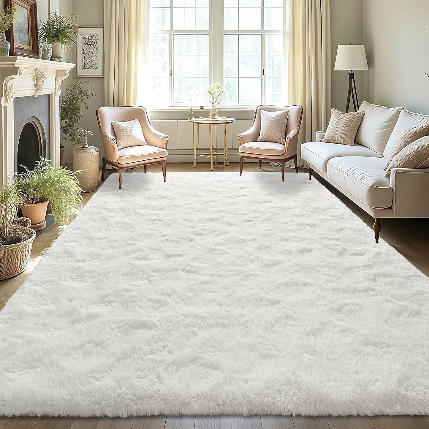 LOCHAS Area Rugs Fluffy Living Room Carpets for Kids Bedroom 6x9, Cream | Ultra Soft Indoor Modern Shaggy Rug for Dorm Nursery Boys Girls Home Decor