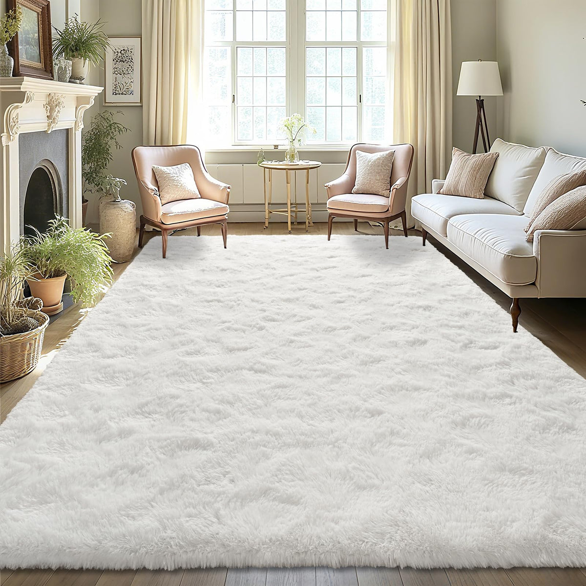 LOCHAS Area Rugs Fluffy Living Room Carpets for Kids Bedroom 6x9, Cream | Ultra Soft Indoor Modern Shaggy Rug for Dorm Nursery Boys Girls Home Decor