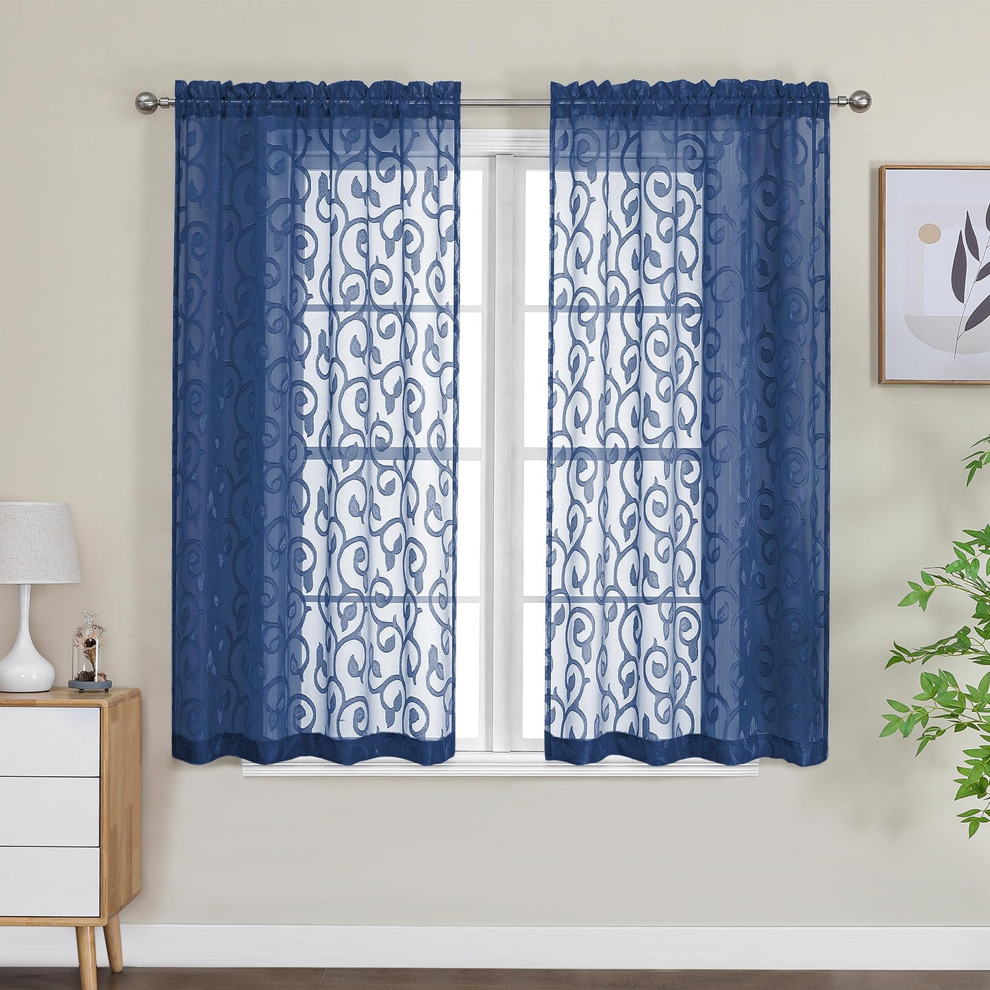 Furman Ivory Sheer Curtains 84 inches Long for Bedroom Living Room 2 Panels Set, Jacquard Clip Light Filtering Semi Sheer Curtain Rod Pocket Window Drapes, 2 Pcs Each 40 W 84 L