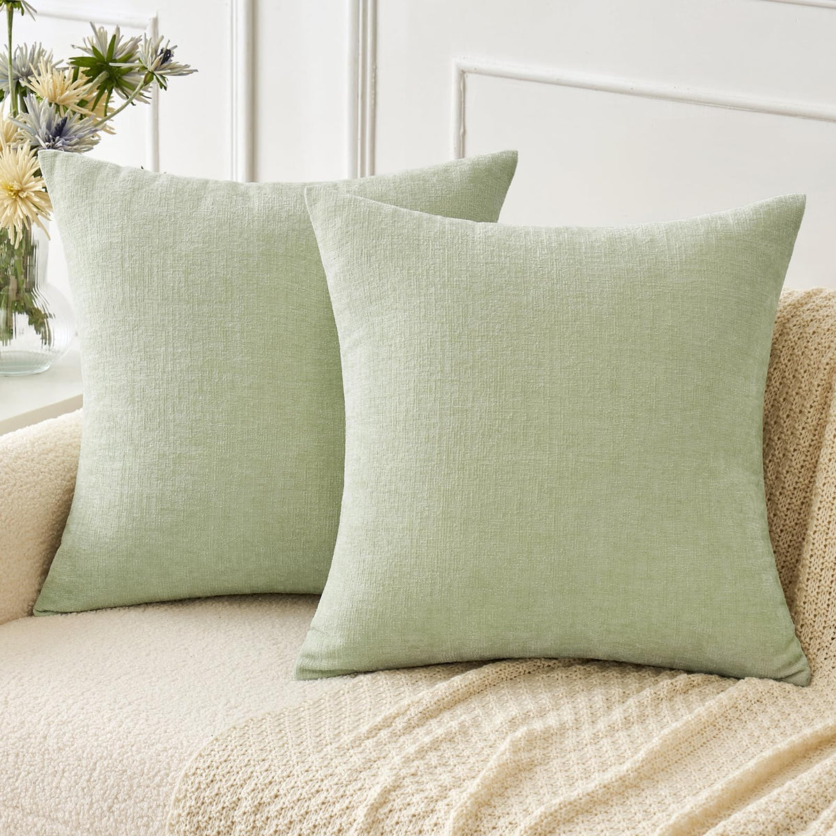 MIULEE Soft Chenille Fall Throw Pillow Covers Burnt Orange 18x18 Pack of 2 | Modern Fall Home Decor, Classic Decorative Pillows, Solid Dyed Cases, Boho Couch Cushion Covers for Sofa Bed Living Room