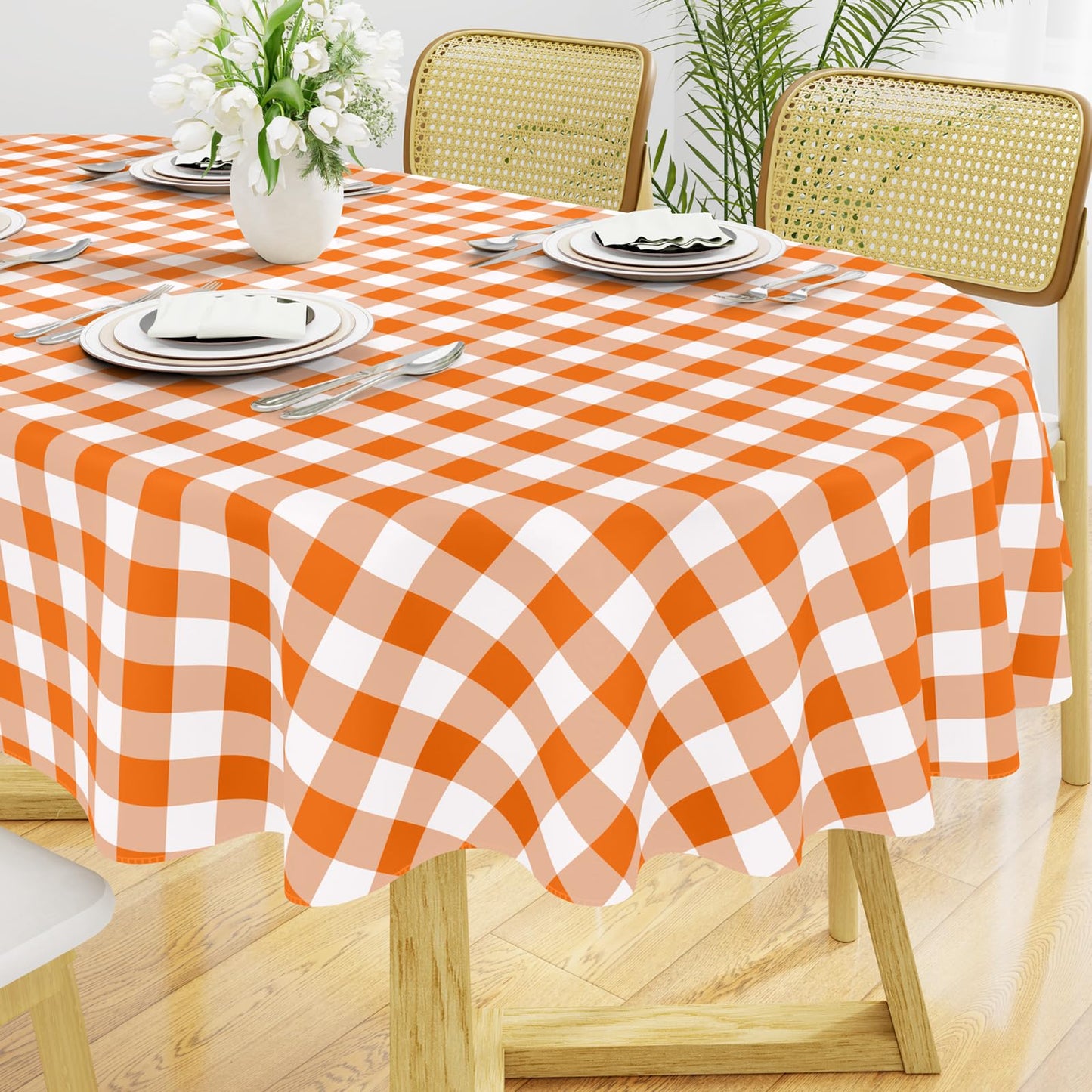 Smiry Picnic Table Cloth, Vinyl Tablecloths with Flannel Backing, 60"x84" | Waterproof Rectangle Table Cloth, Wipeable Buffalo Plaid Table Cover for Indoor and Outdoor (Khaki & White)