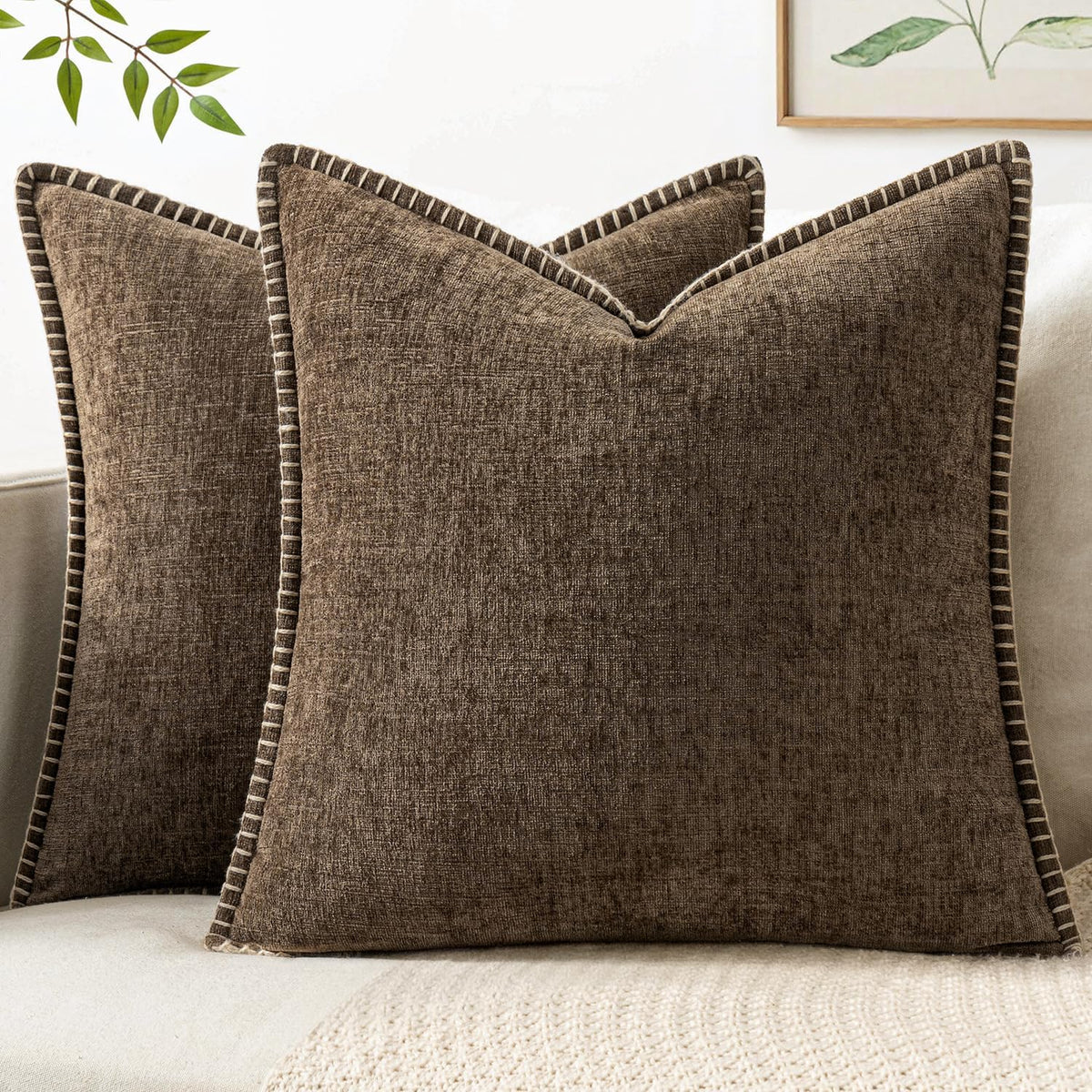MIULEE Decorative Couch Throw Pillow Covers 18x18 Inch Sage Green 2 Pack | Farmhouse Pillow Covers with Stitched Edge, Soft Chenille Cushion Cases, for Sofa Bed Living Room Home Decor