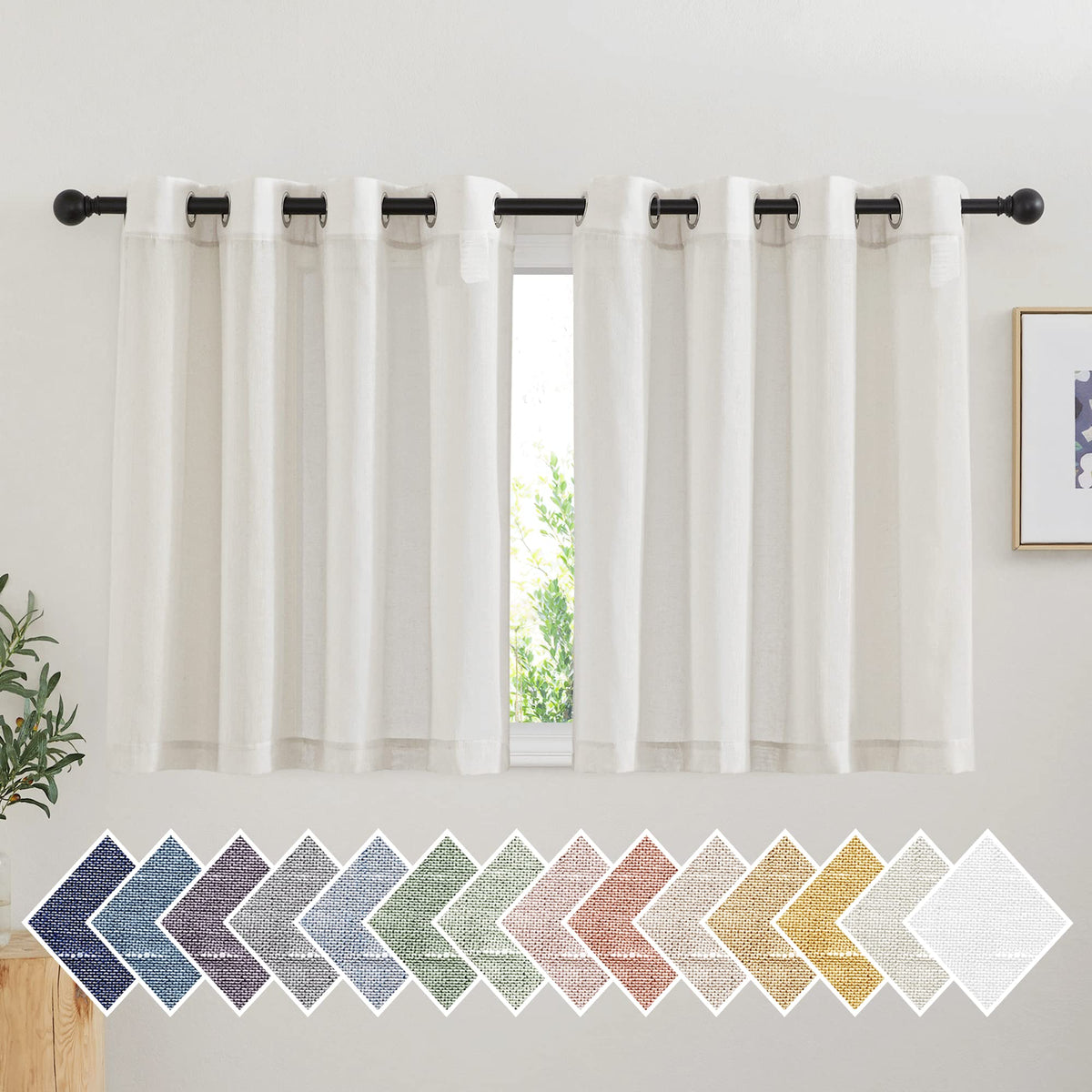 NICETOWN White Sheer Linen Curtains for Living Room 84 inch Length 2 Panels Set, Grommet Semi Sheer Privacy with Light Filtering Flax Window Treatments for Bedroom, W52 x L84