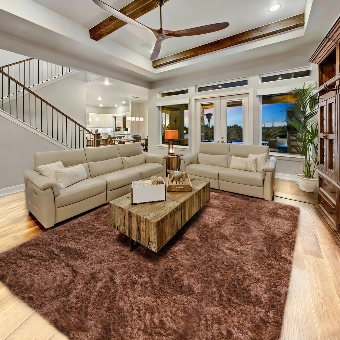 8x10 Cream Fluffy Shag Area Rug, Non-Slip Soft Carpet for Home | Soft Plush Rug With Durable Non-Slip Backing. Ideal for Living Room, Bedroom, Kids Room. Thick, Cozy, Modern Design.