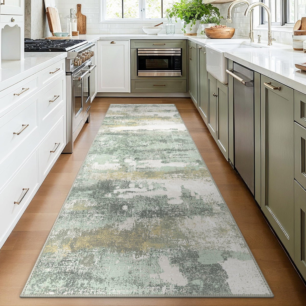 BEIMO 5x7 Green Abstract Area Rug, Washable Non-Slip for Bedroom | Soft Low-Pile Carpet, Lightweight and Easy to Vacuum, Sage Living Rooms, Dining Rooms, Bedrooms, and Home Offices