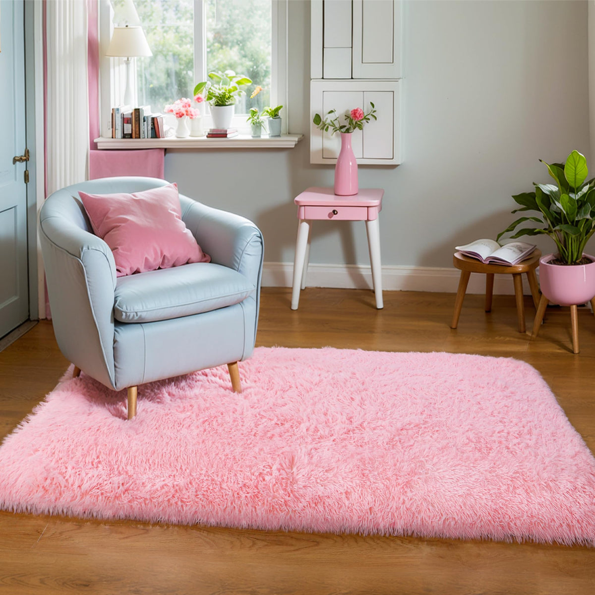 Pink Fluffy 4x6 Area Rugs for Bedroom Girls, Plush Washable Carpet | Area Rug for Kids Room, Nursery, Dorm Room, Non Slip Shaggy Floor Carpet