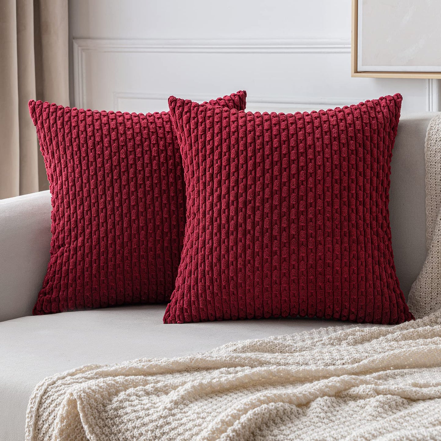 MIULEE Decorative Throw Pillow Covers 18x18 Sage Green Textured Corduroy | Pack of 2 Striped Pillow Covers Modern Farmhouse Home Decor for Couch Bed Sofa Living Room