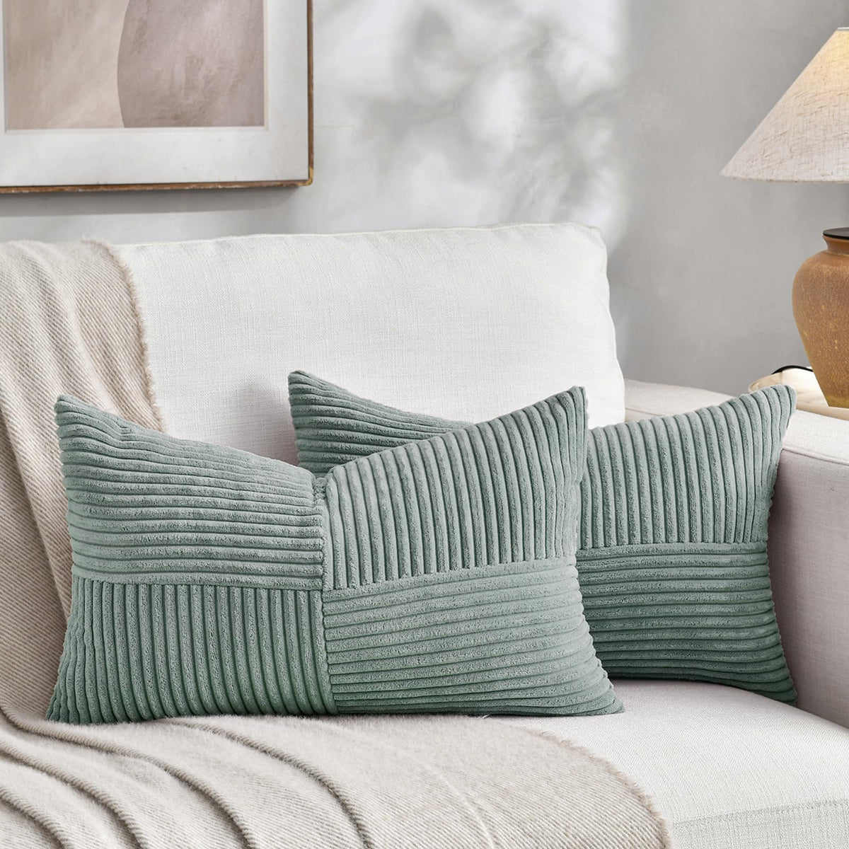 Fancy Homi 2 Packs Rust Boho Decorative Throw Pillow Covers 18x18 Inch for Couch Bed Sofa, Farmhouse Fall Home Decor, Soft Corss Corduroy Patchwork Textured Terracotta Accent Cushion Case 45x45 cm
