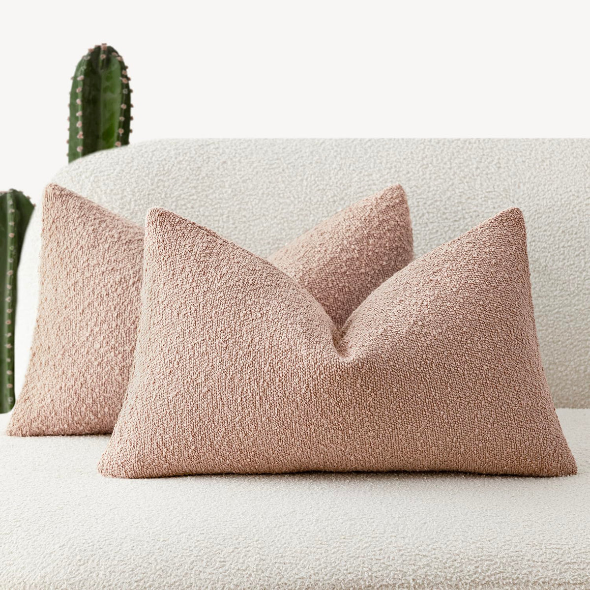 Foindtower Pack of 2, 20 x 20 Inch, Decorative Textured Boucle Throw Pillow Covers Accent Solid Pillow Cases Cozy Soft Couch Cushion Case for Chair Sofa Bedroom Living Room Home Decor, Cream White