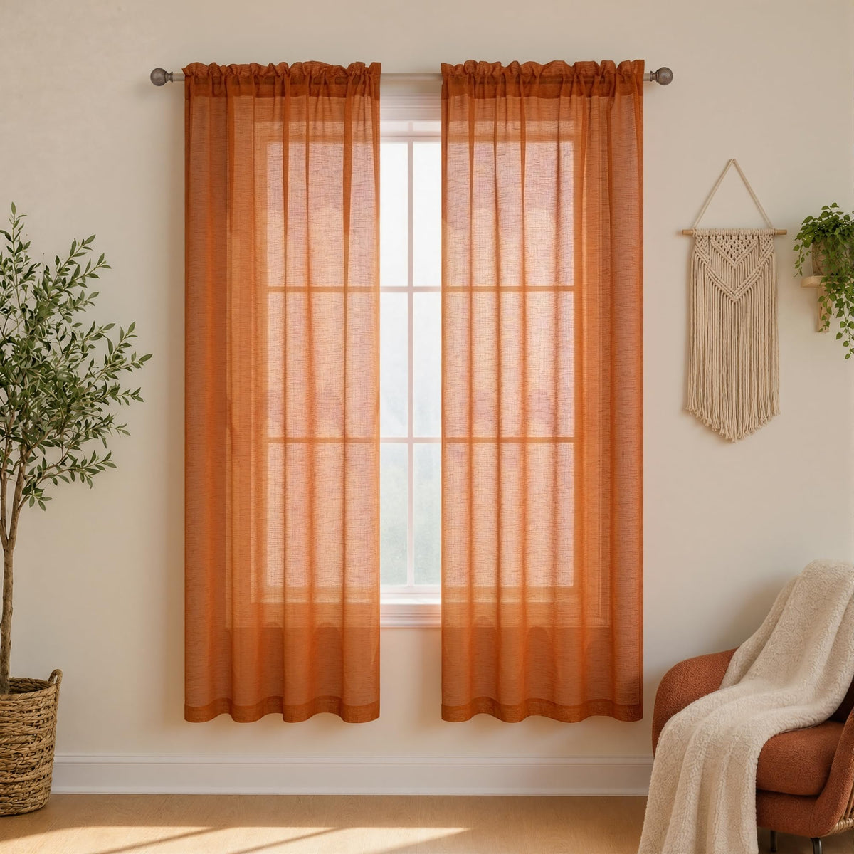 KOUFALL White Sheer Curtains 84 Inches Long 2 Panels,Gauze Cheese Cloth Linen Look Rod Pocket Flowy See Through Curtains for Living Room Bedroom