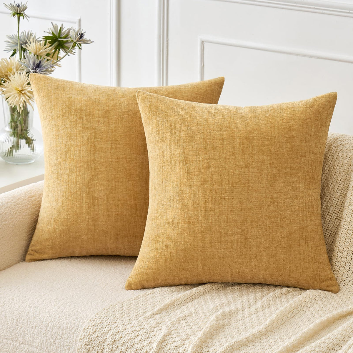 MIULEE Soft Chenille Fall Throw Pillow Covers Burnt Orange 18x18 Pack of 2 | Modern Fall Home Decor, Classic Decorative Pillows, Solid Dyed Cases, Boho Couch Cushion Covers for Sofa Bed Living Room