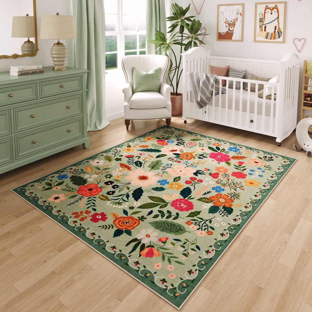 Rugcomf Living Room Rug 5x7 Rug Machine Washable Boho Area Rug Non Slip Floral Vintage Low Pile Large Rugs for Living Room, Bedroom, Farmhouse, Dining Room, Kids Playroom(Black)