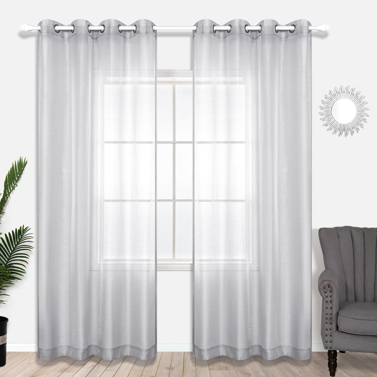 White Sheer Curtains 84 Inches Long Set 2 Panels Grommet Pair Faux Linen Semi Transparent Drape Tulle Gauze Voile Window Sheer Curtains for Bedroom Living Room Dining Wide 52 Length Solid Pack