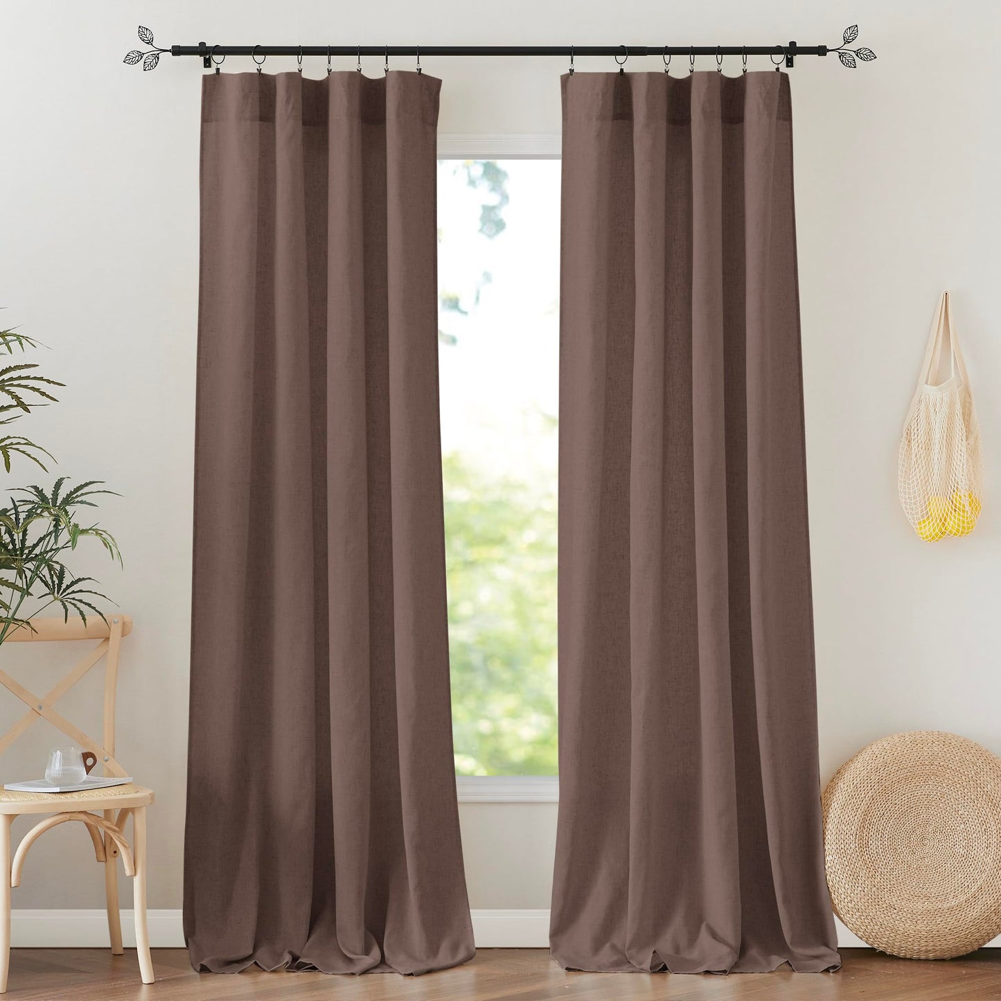 RYB HOME White Semi Sheer Curtains 84 inches Long for Living Room | Half Privacy, Linen Textured, Sheer Light Filtering, Vertical Window Drapes, for Bedroom Dining, White, W52 x L84, 2 Panels