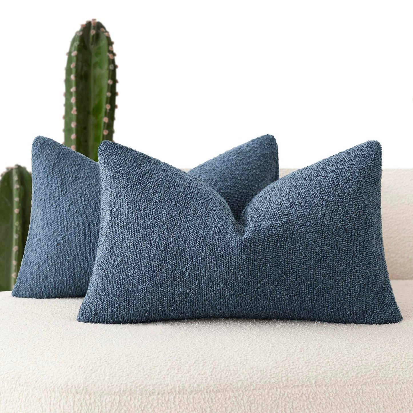 Foindtower Pack of 2, 20 x 20 Inch, Decorative Textured Boucle Throw Pillow Covers Accent Solid Pillow Cases Cozy Soft Couch Cushion Case for Chair Sofa Bedroom Living Room Home Decor, Cream White