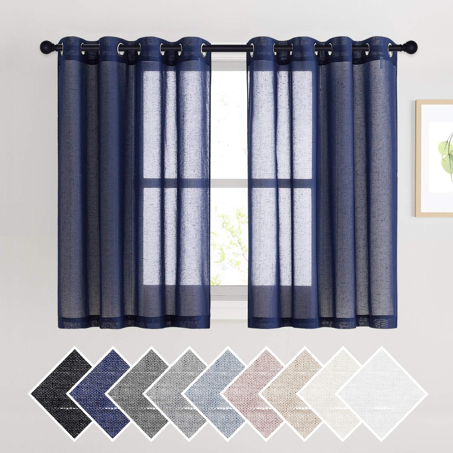 NICETOWN White Sheer Linen Curtains for Living Room 84 inch Length 2 Panels Set, Grommet Semi Sheer Privacy with Light Filtering Flax Window Treatments for Bedroom, W52 x L84